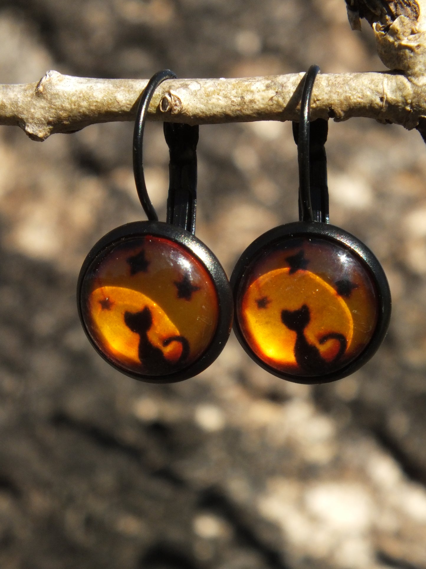 Black Cat Cabochon Earrings