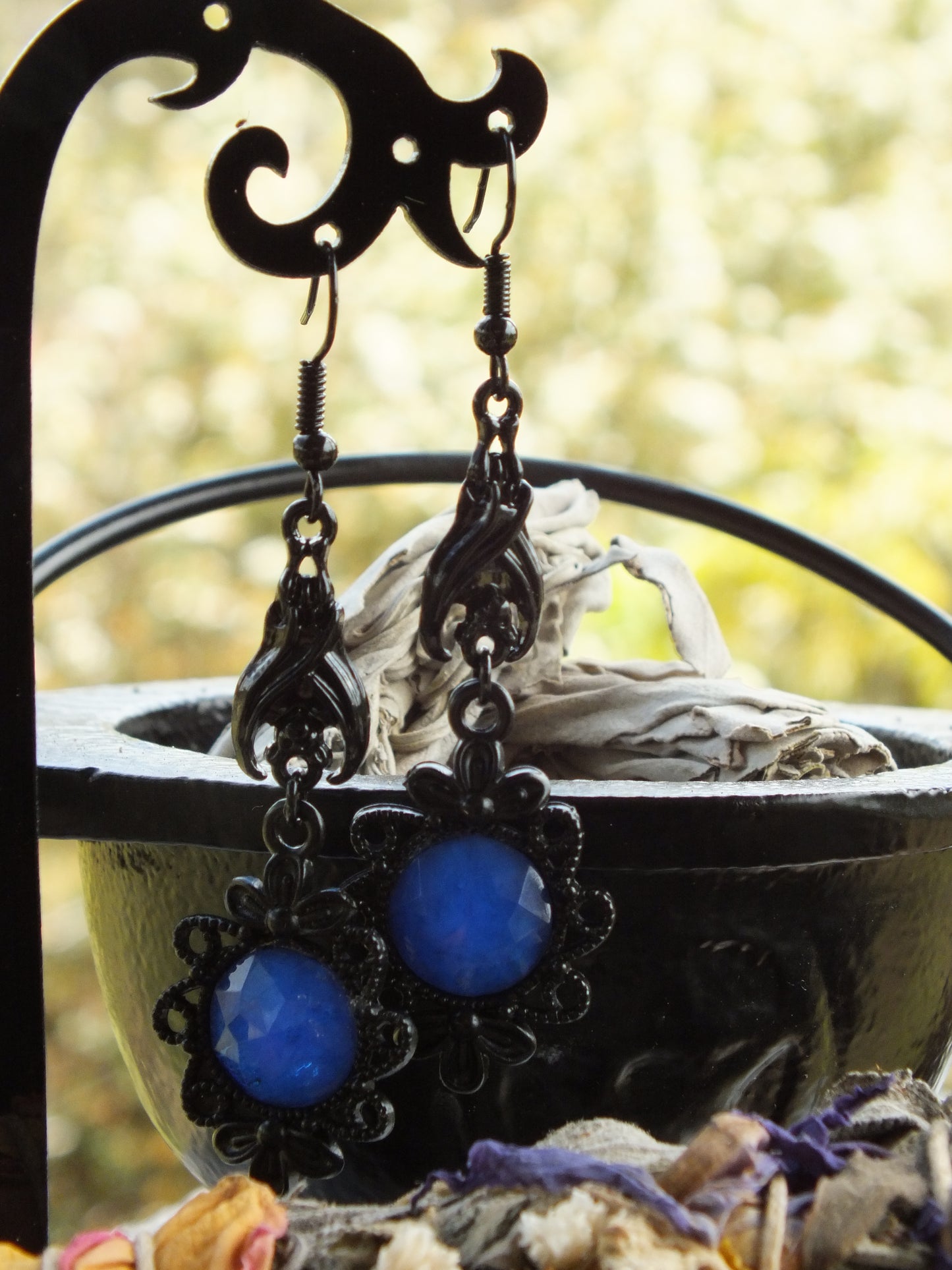 Gothic Costume Earrings With Bats Electric Blue