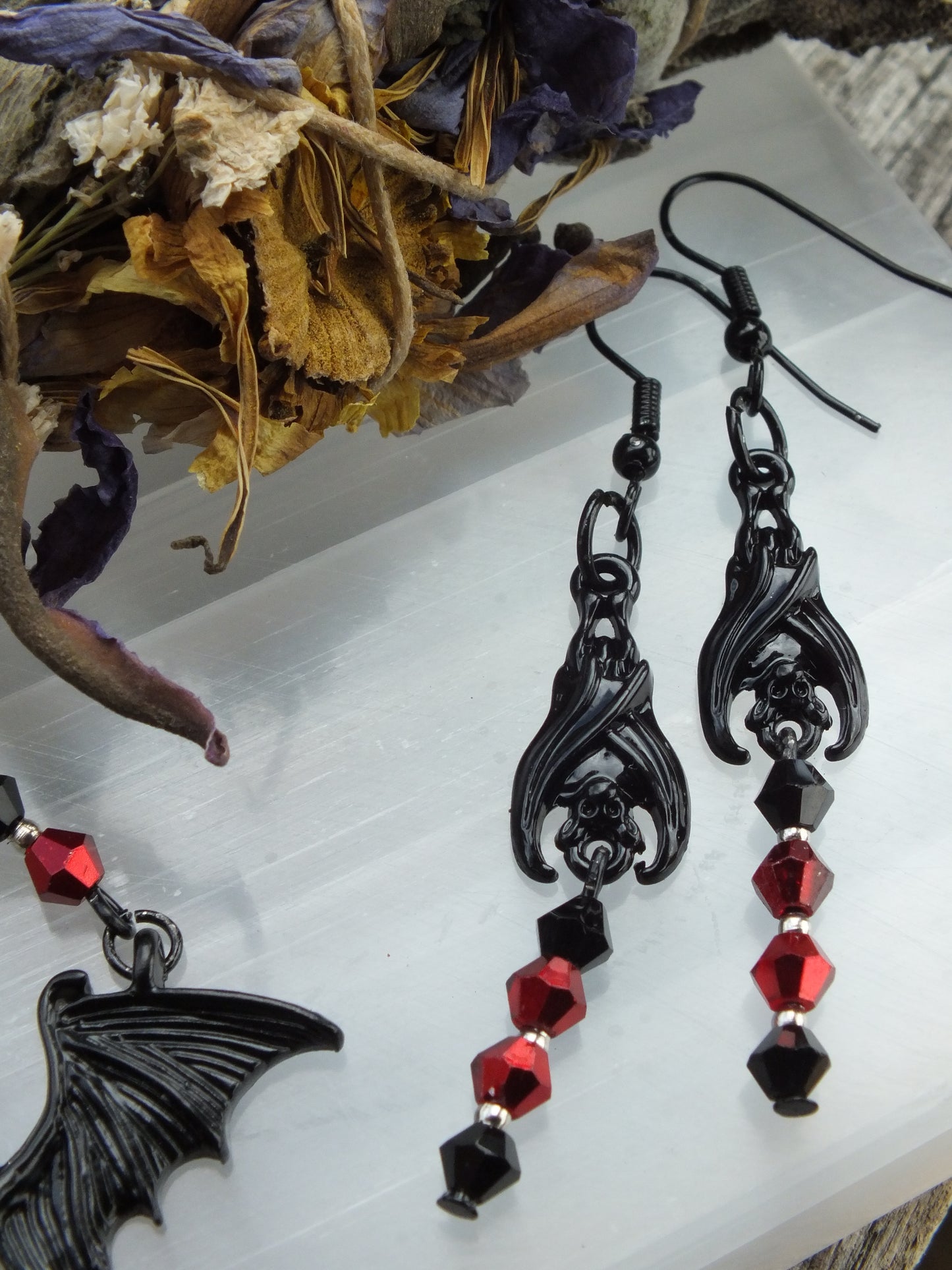 Red & Black Bat Necklace & Earring Set