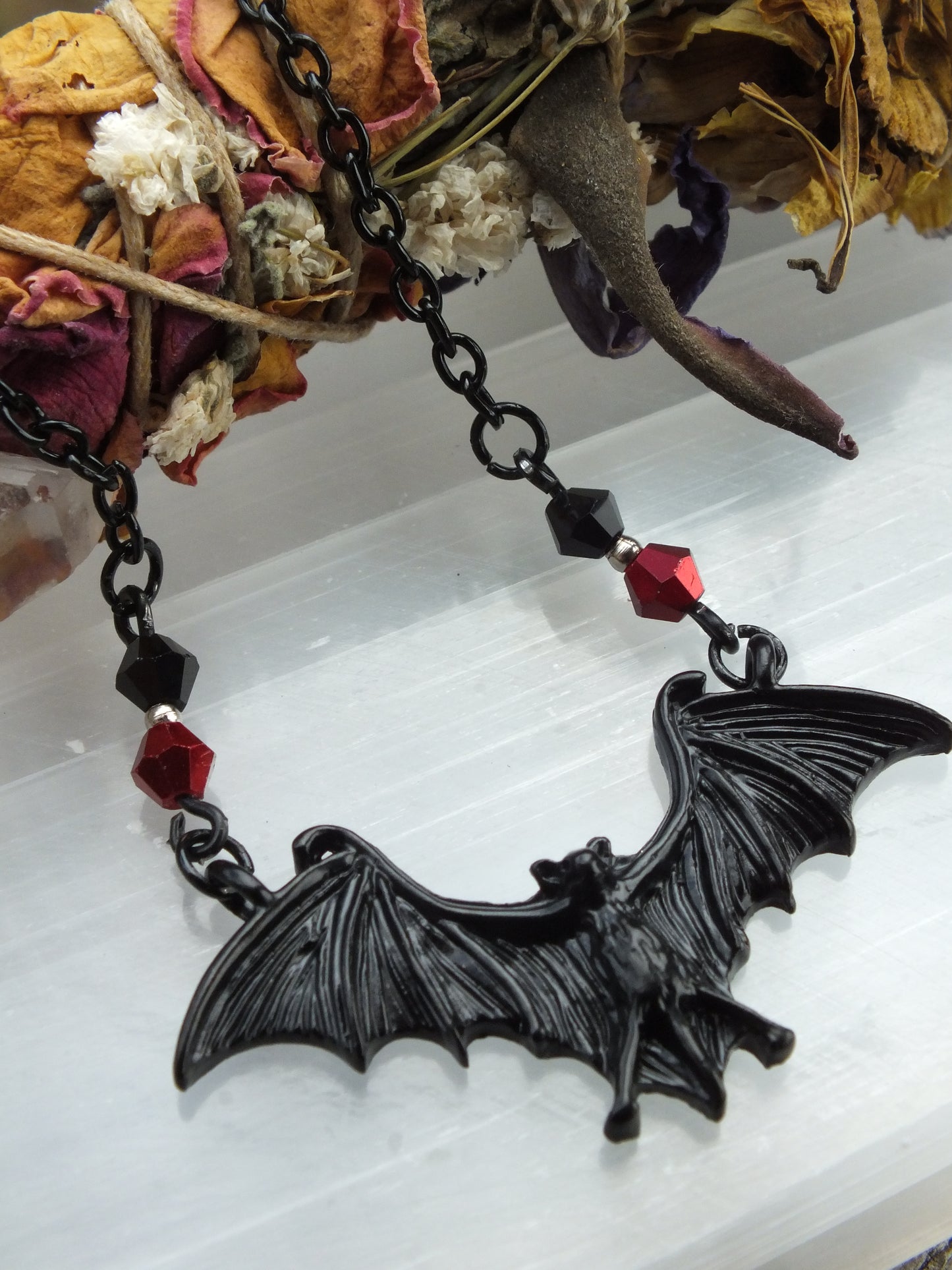 Red & Black Bat Necklace & Earring Set