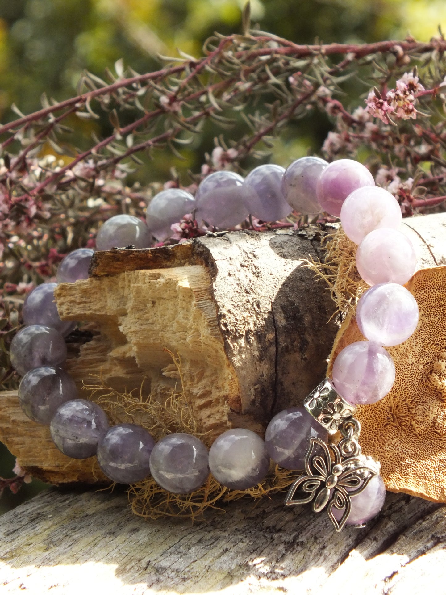Chevron Amethyst Butterfly Charm Bracelet