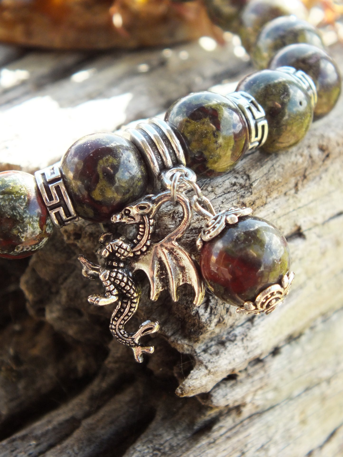 Dragon's Blood Jasper & Dragon Charm Bracelet