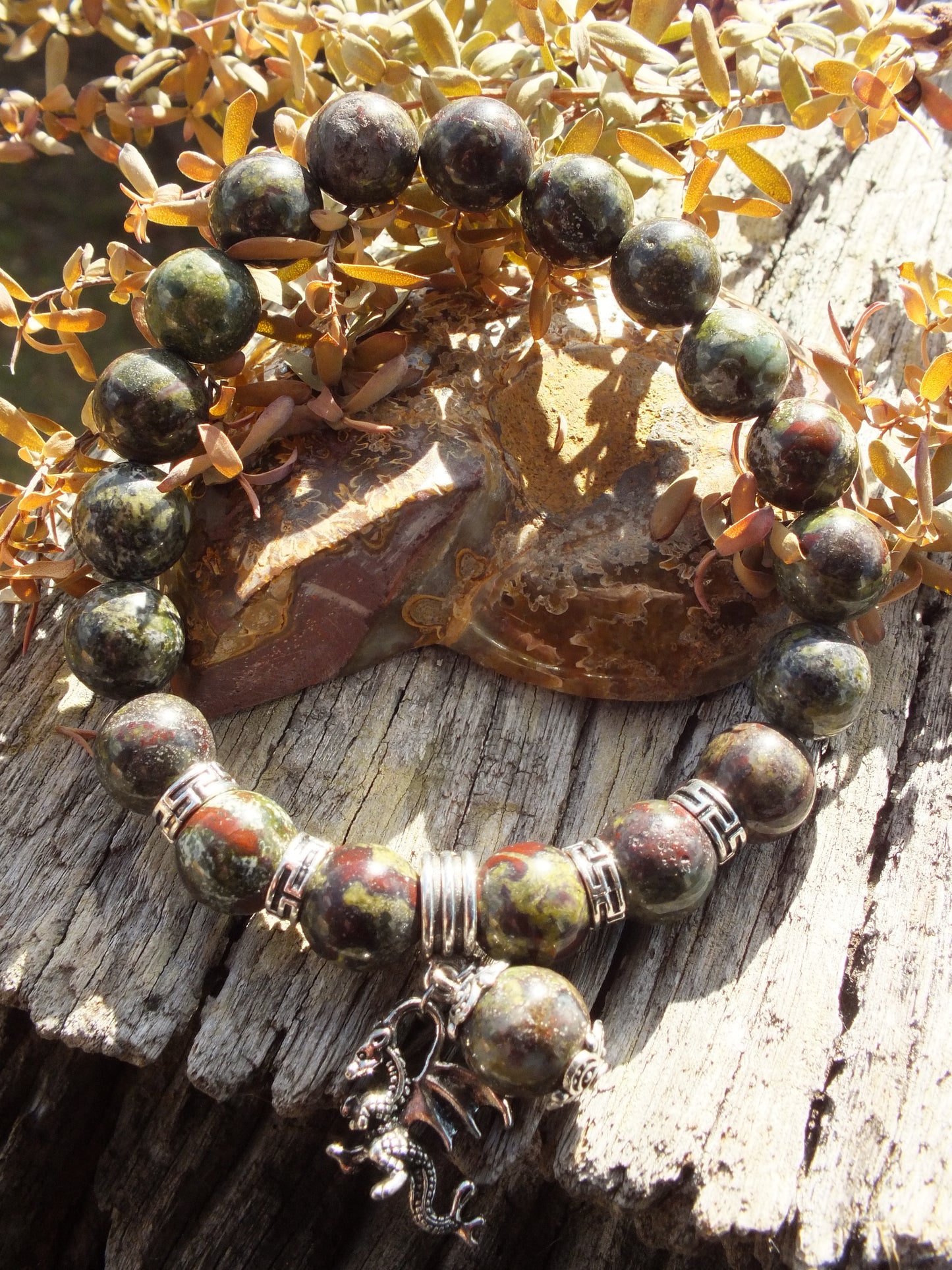 Dragon's Blood Jasper & Dragon Charm Bracelet