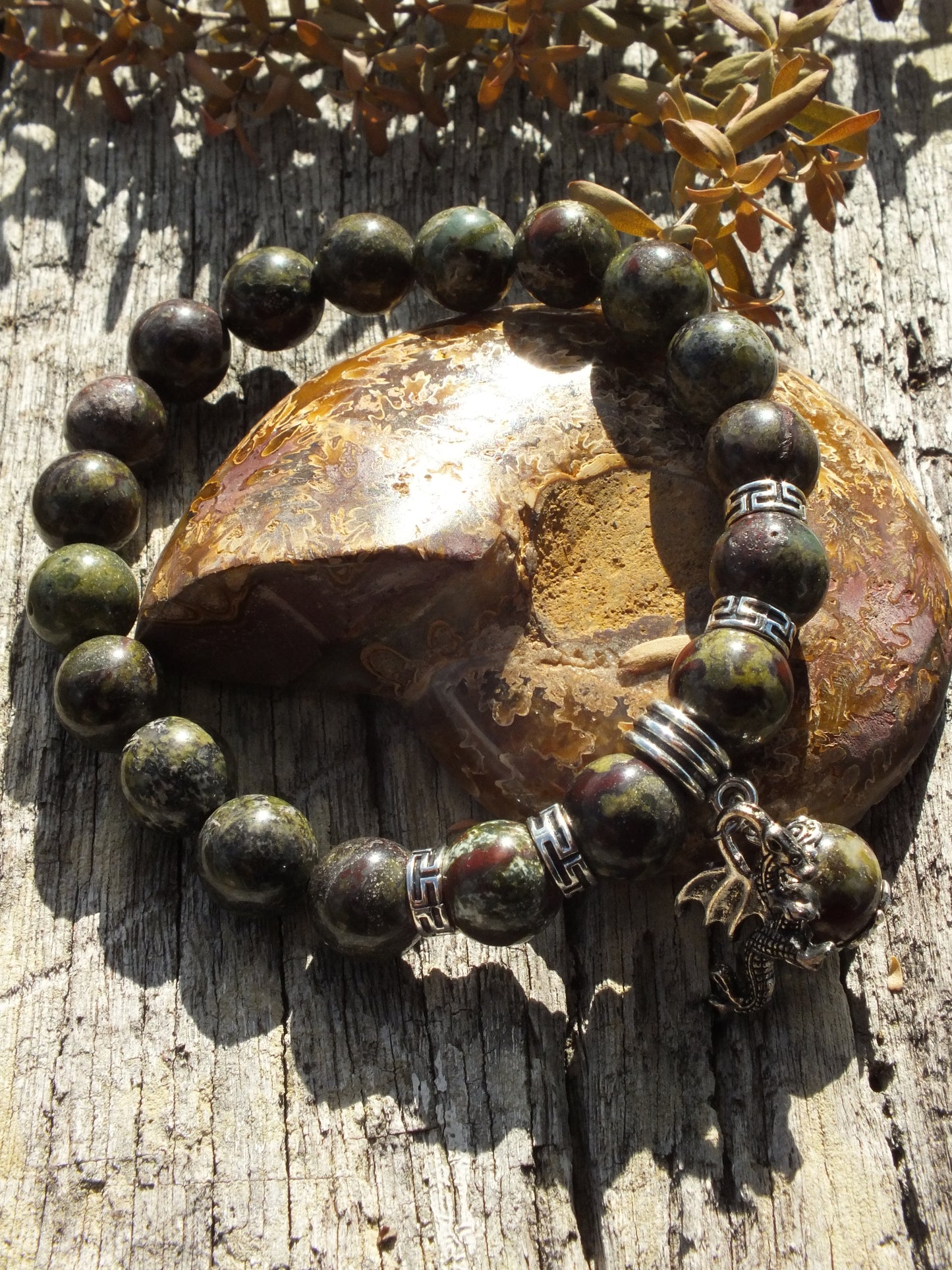 Dragon's Blood Jasper & Dragon Charm Bracelet