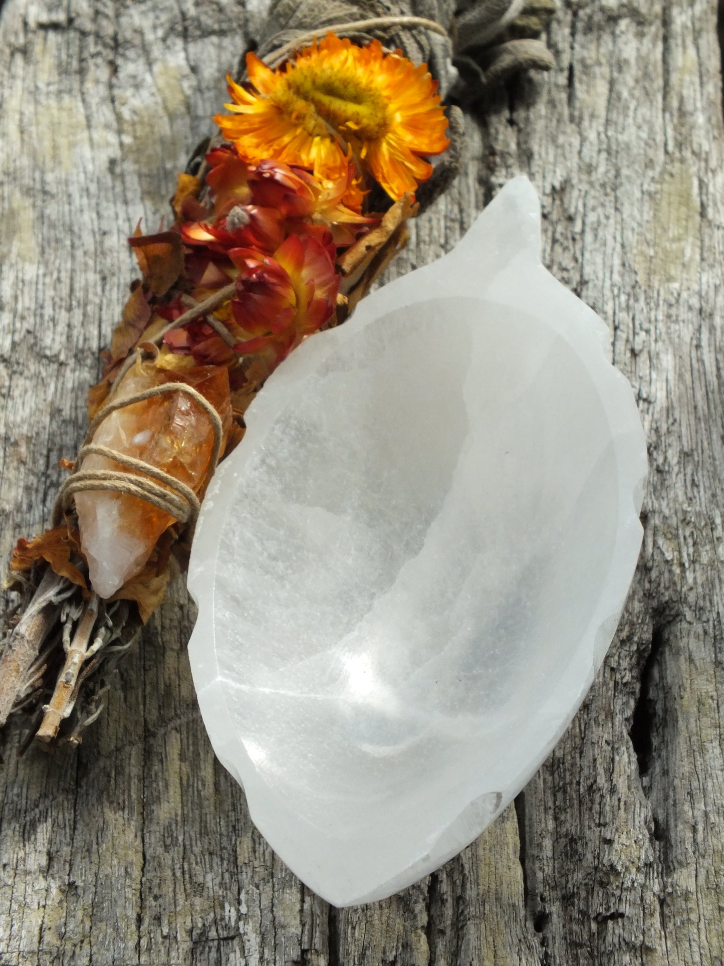 Selenite Oak Leaf Bowl