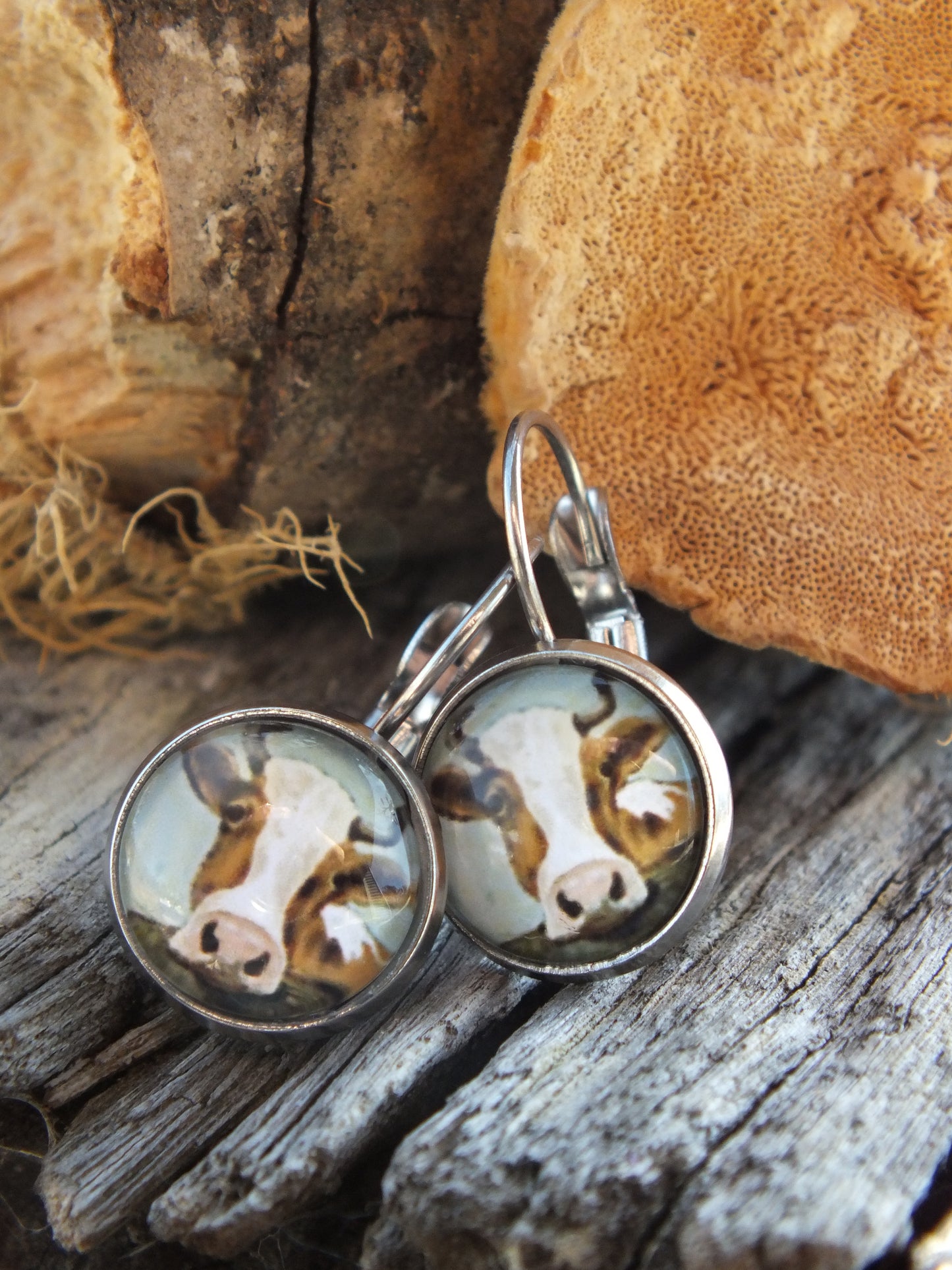 Dairy Cow Cabochon Earrings