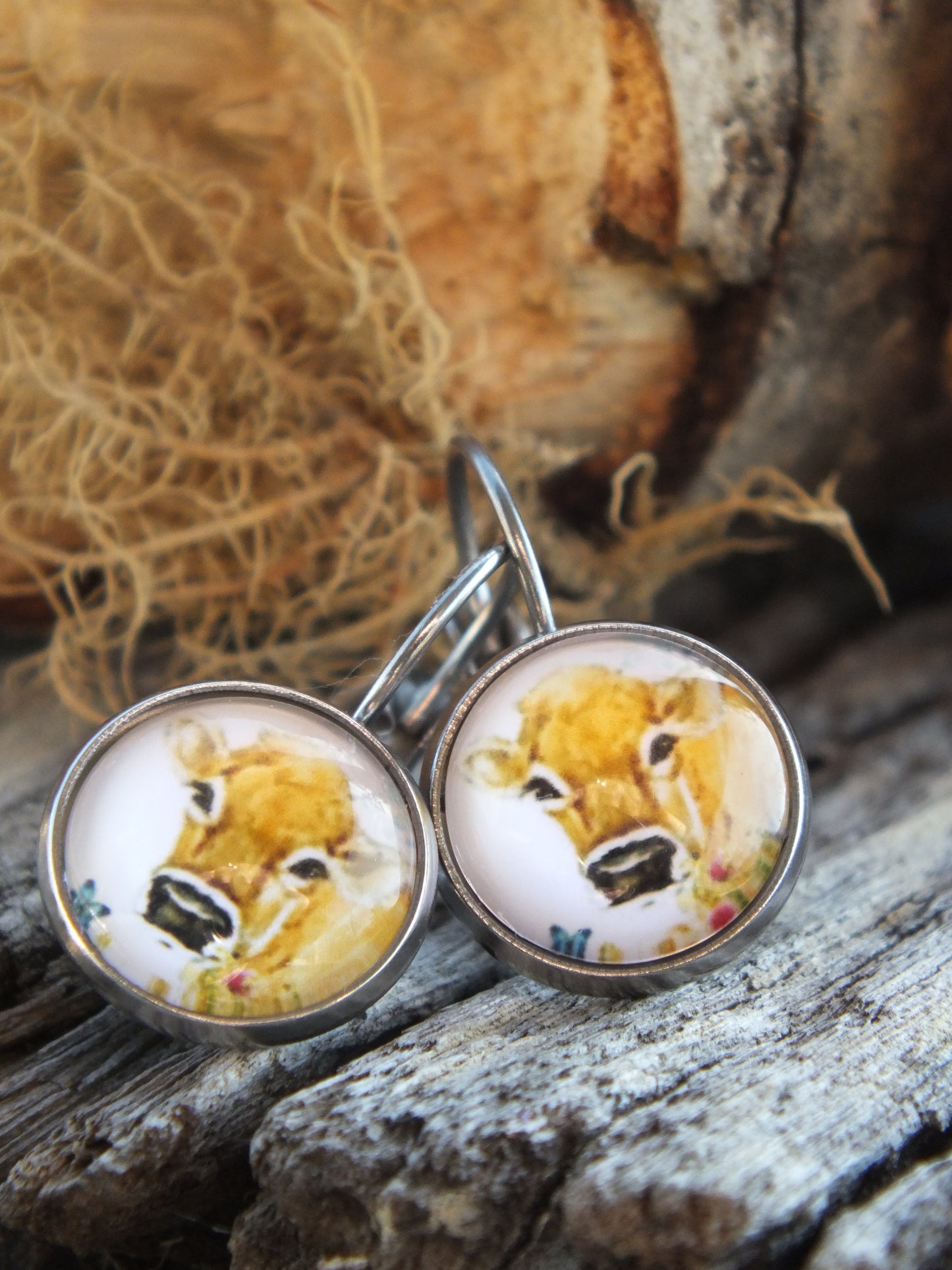 Jersey Cow Cabochon Earrings