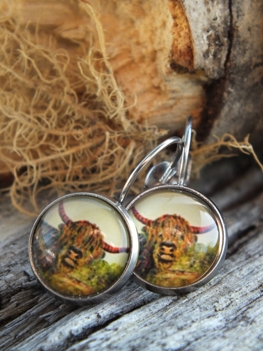 Highland Cow Cabochon Earrings