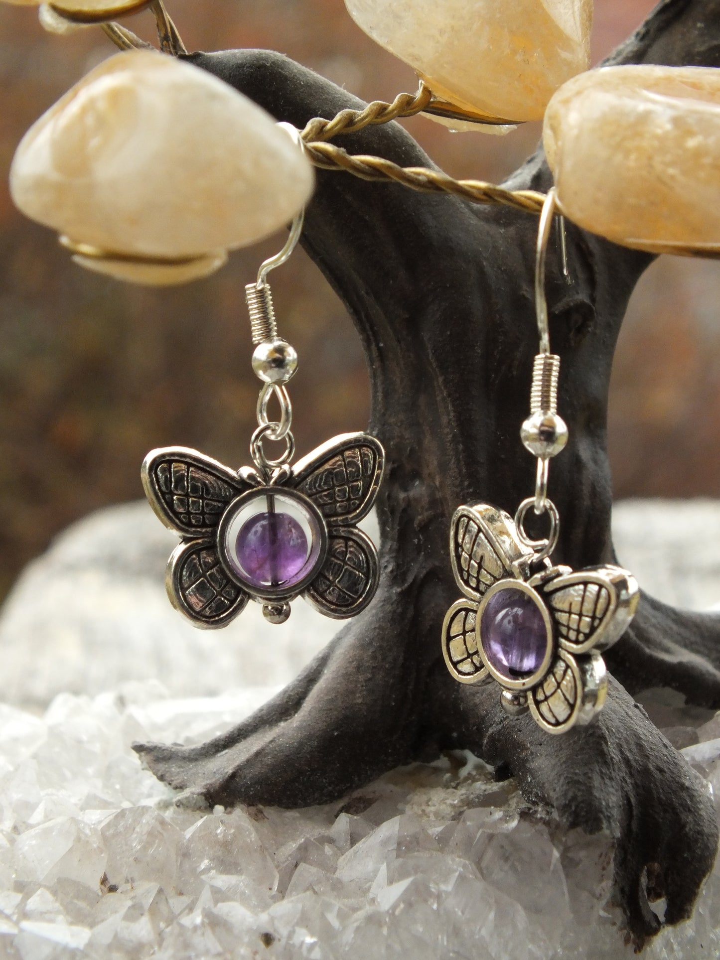 Amethyst Centred Butterfly Earrings