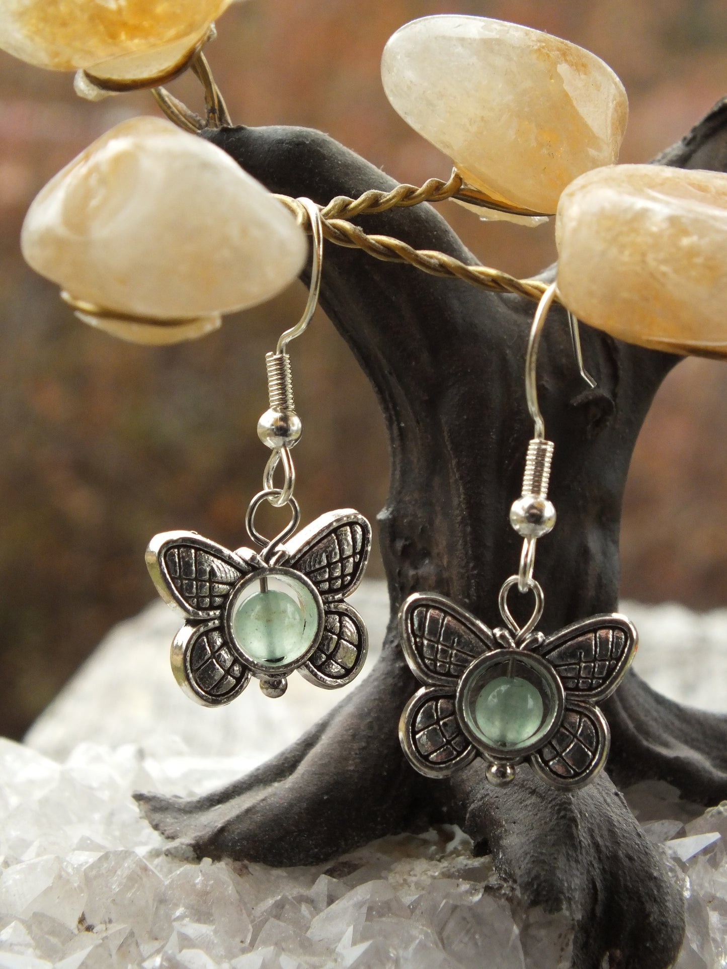 Green Aventurine Centred Butterfly Earrings