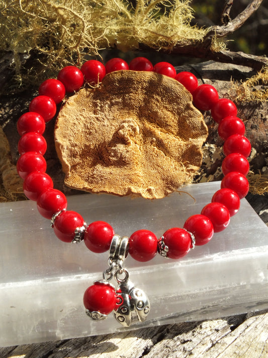 Red Coral & Ladybug Bracelet