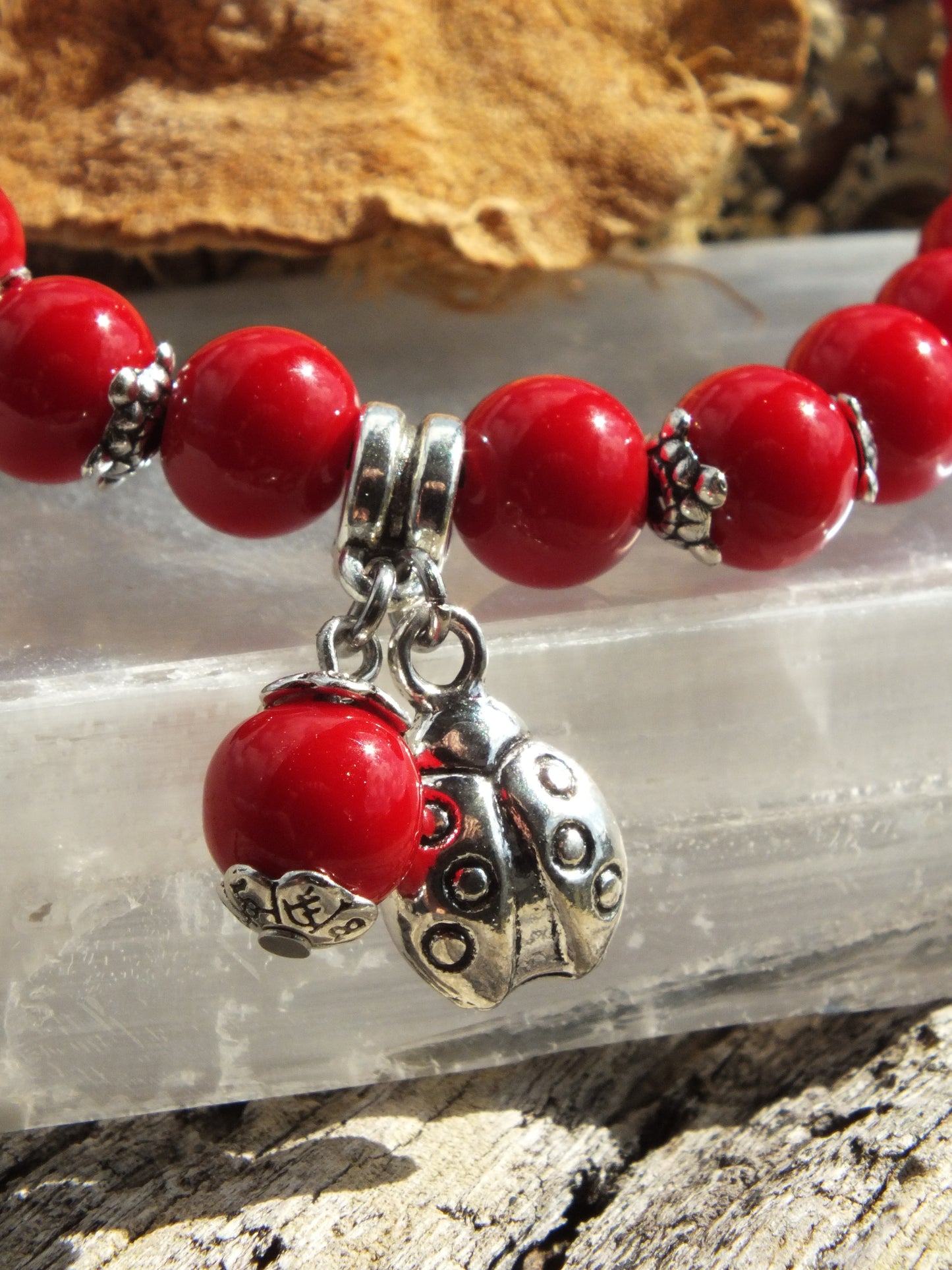 Red Coral & Ladybug Bracelet
