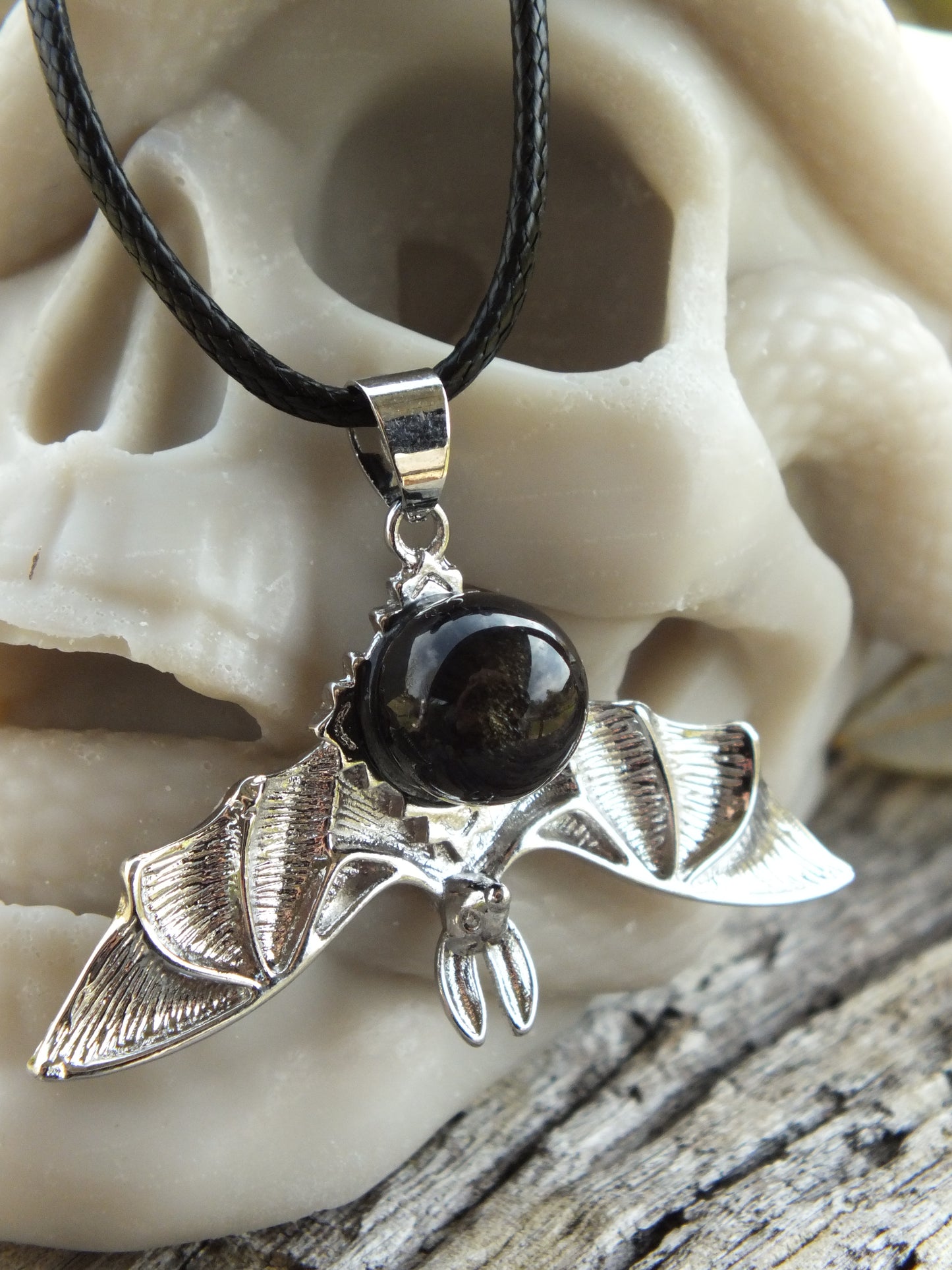 Gold Sheen Obsidian Bead Bat Necklace