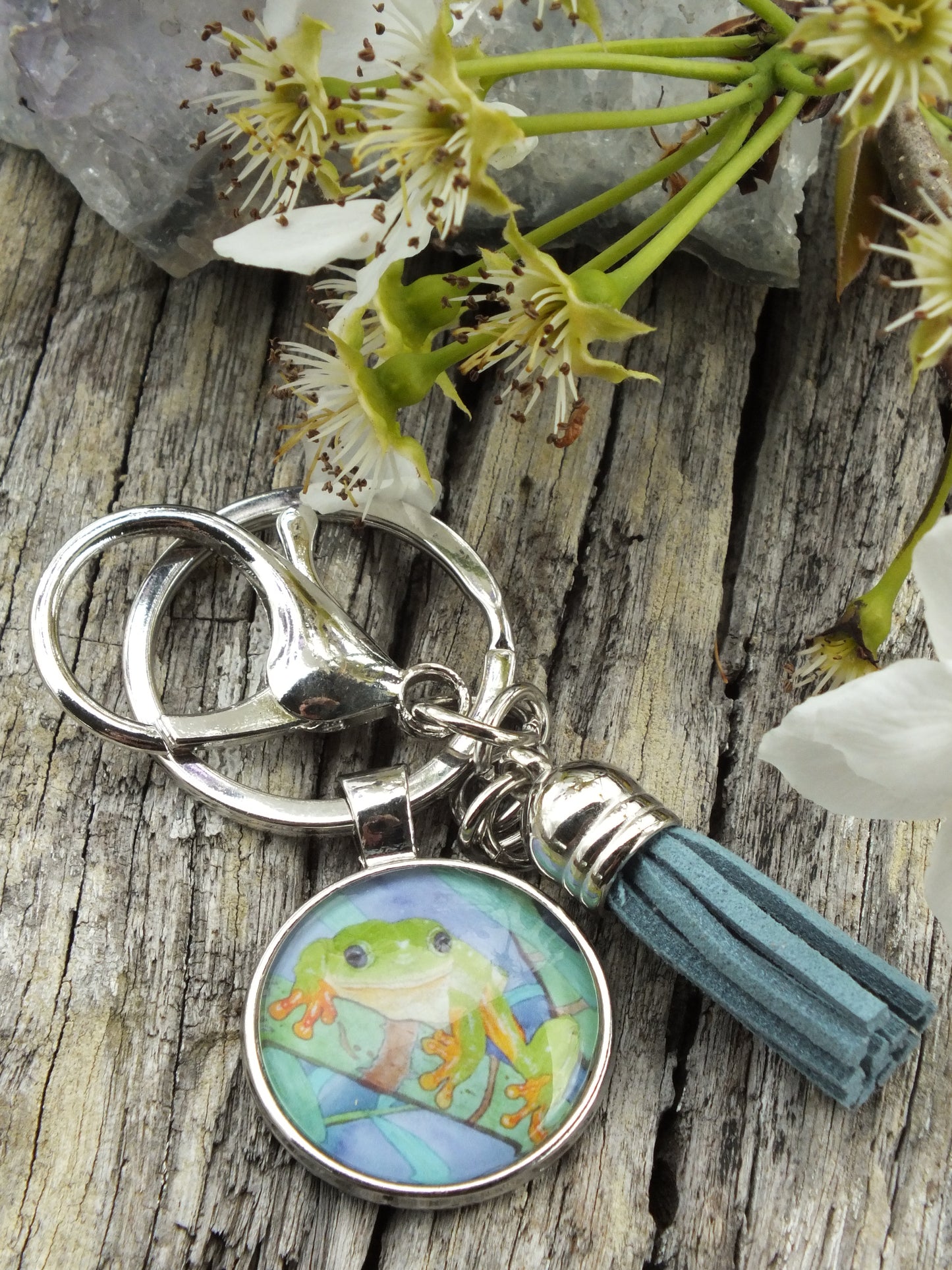 Frog Cabochon Keyring With Tassel