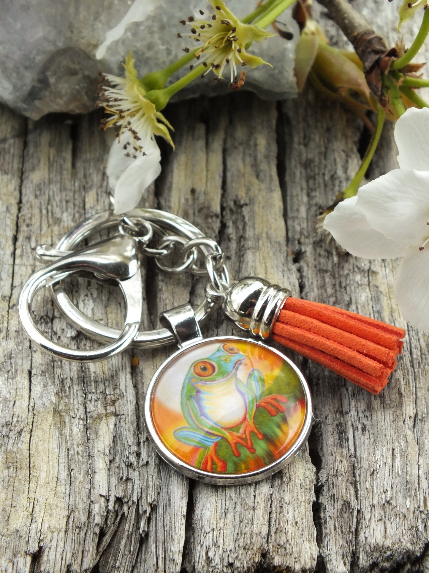 Frog Cabochon Keyring With Tassel