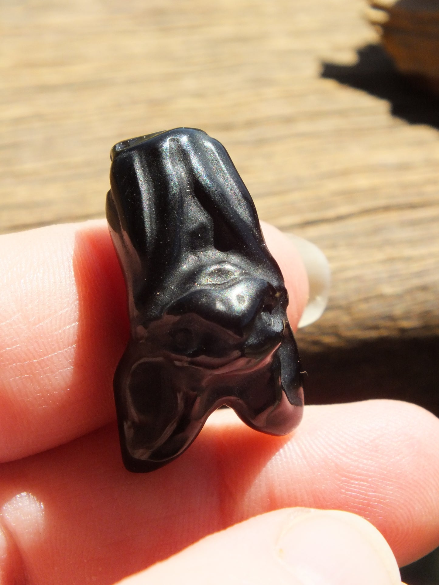 Carved Obsidian Bat Pendant