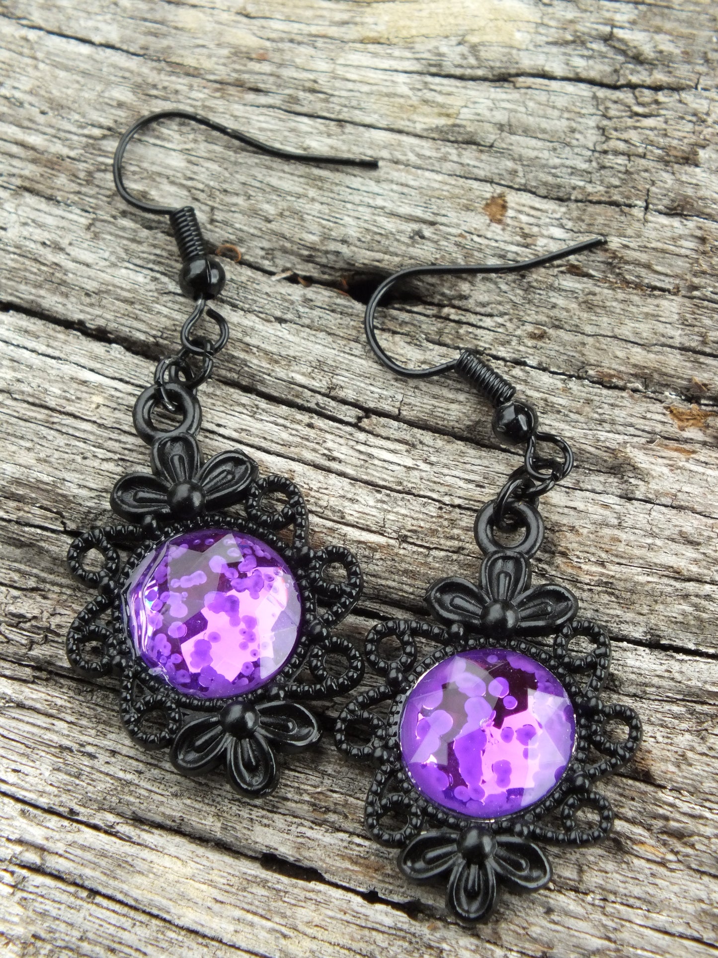 Gothic Costume Earrings Amethyst Purple