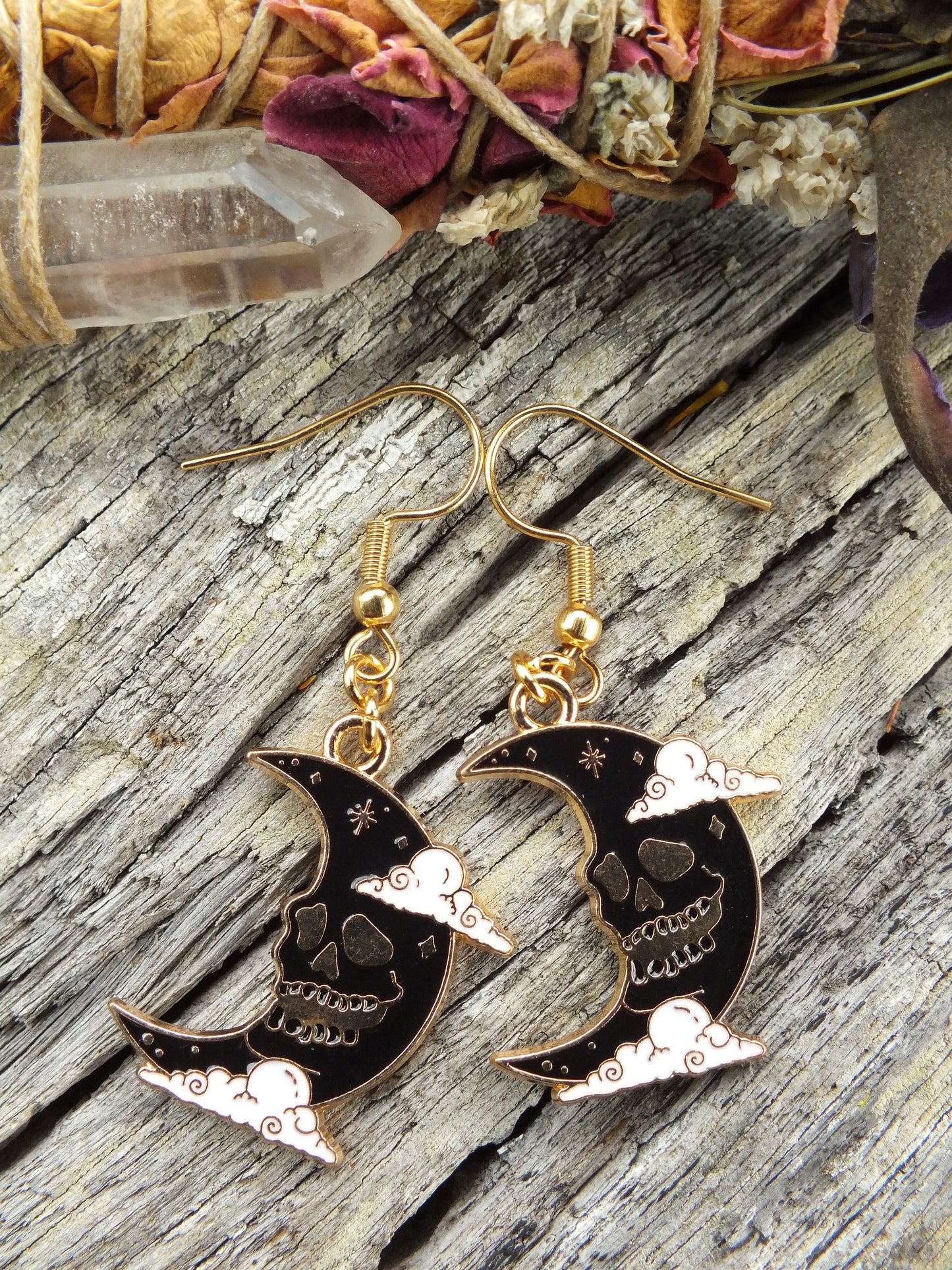 Skull Crescent Moon Earrings