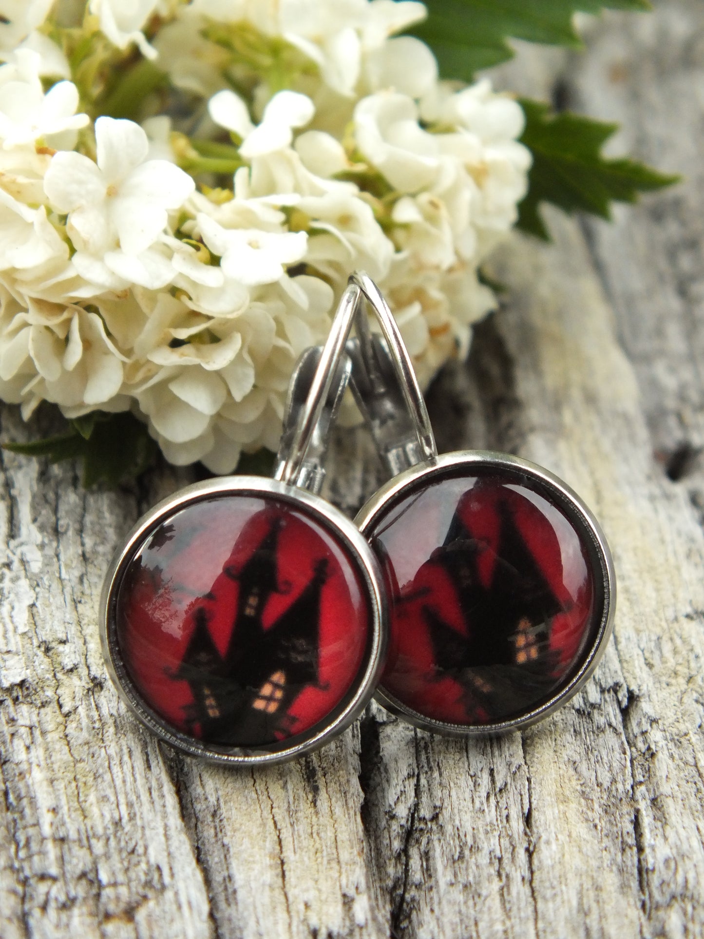 Haunted House Cabochon Earrings