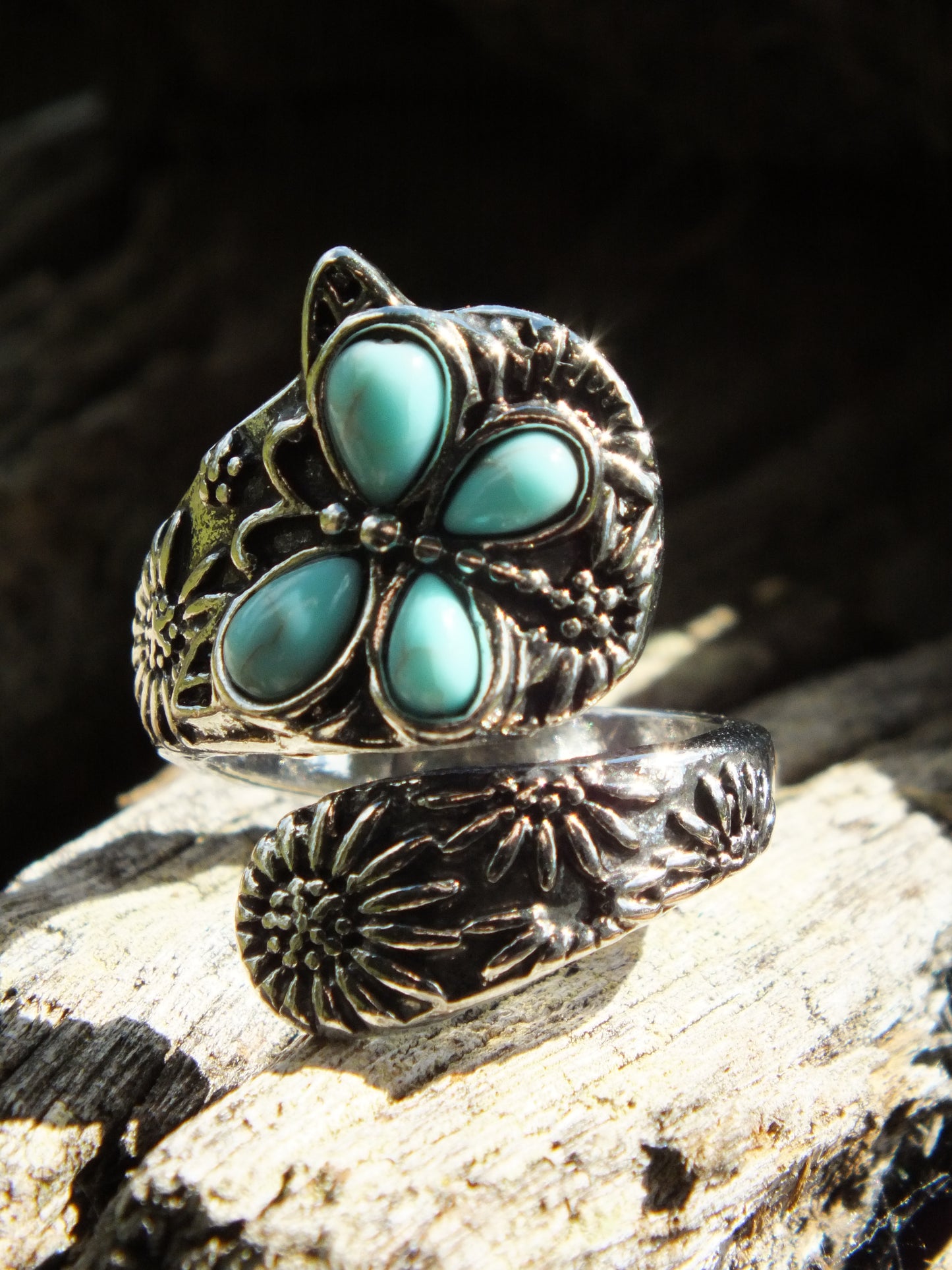 Synthetic Turquoise Butterfly Spoon Ring
