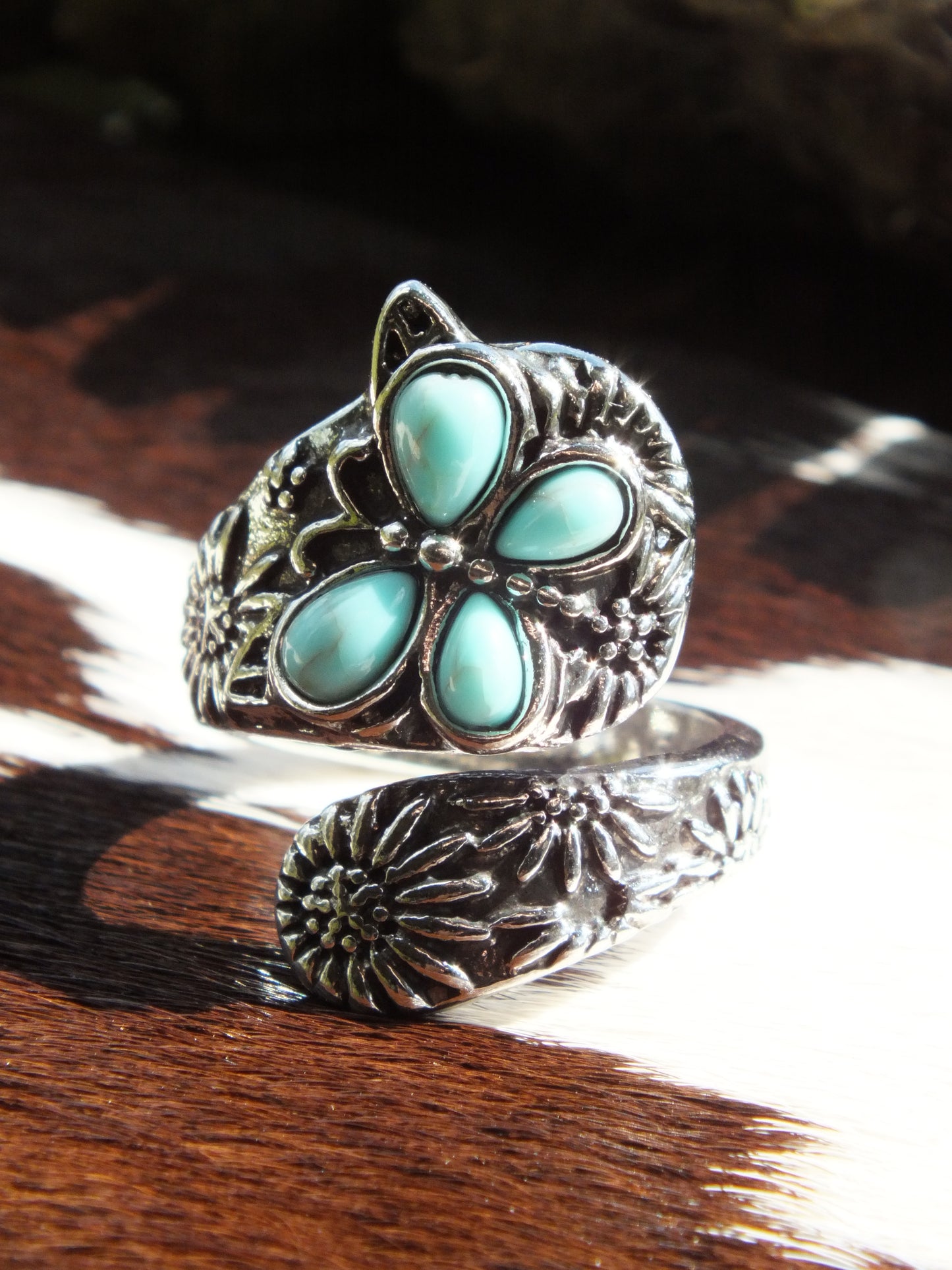 Synthetic Turquoise Butterfly Spoon Ring