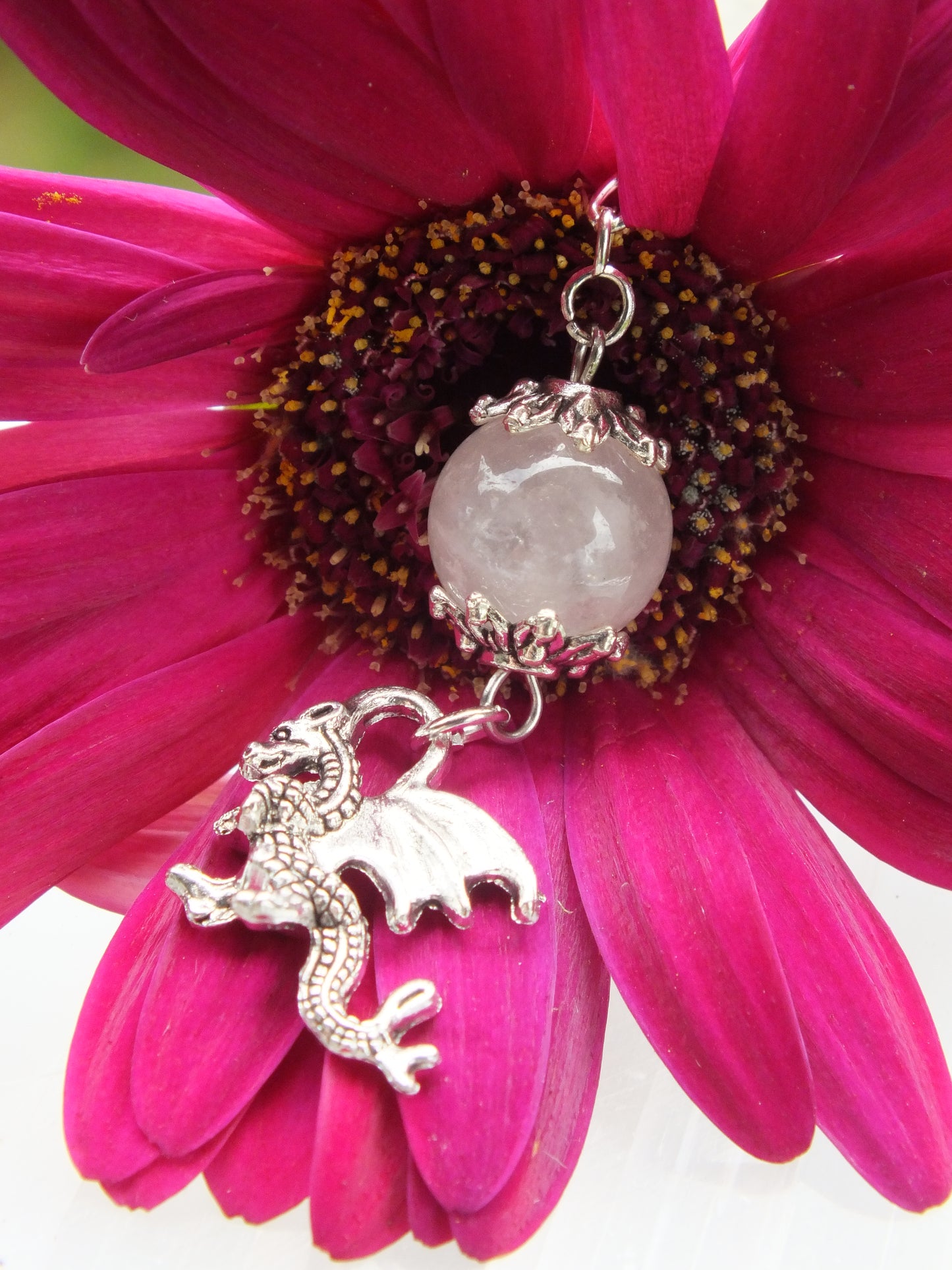 Metal Dragon Bookmark - Rose Quartz