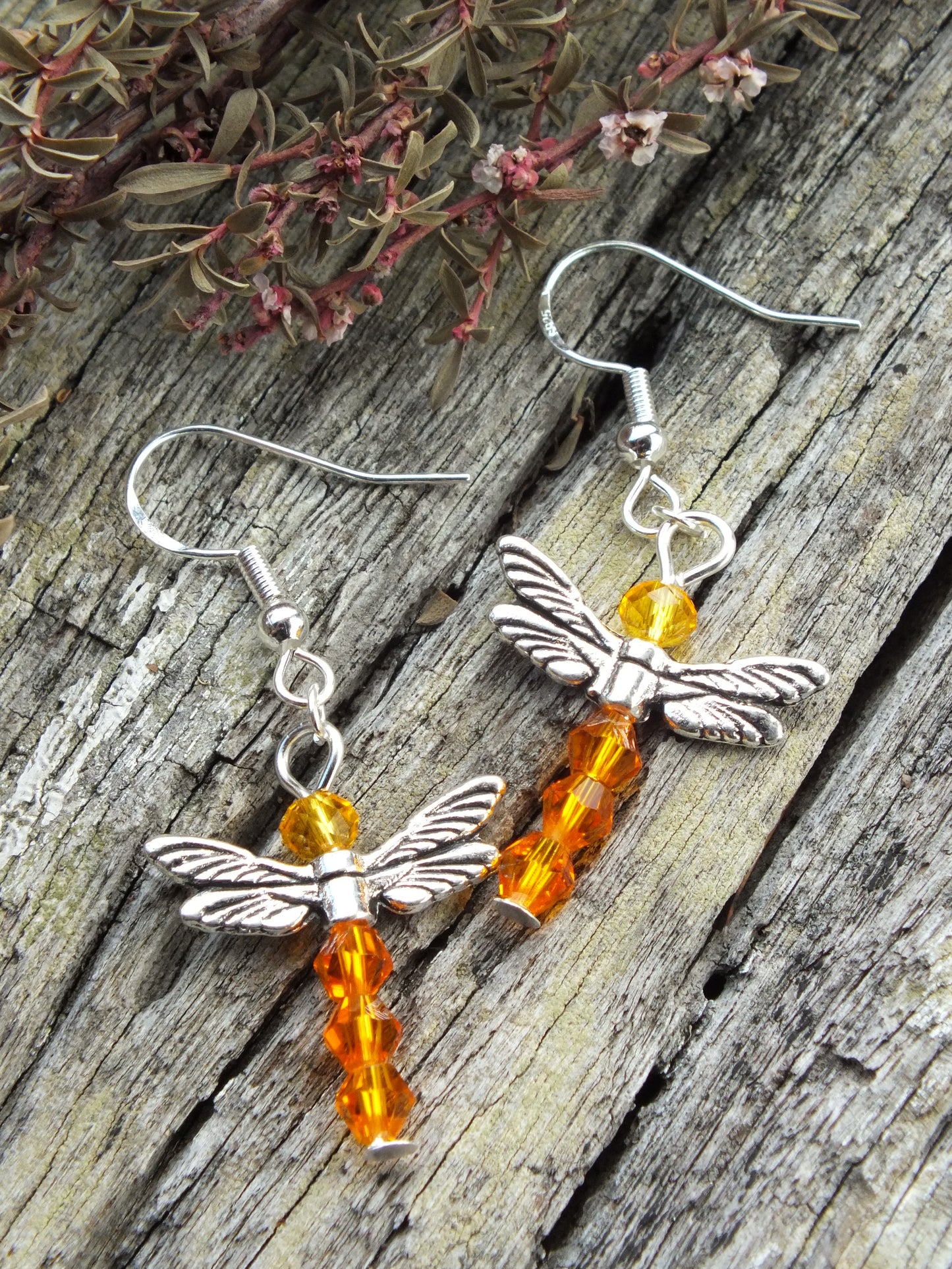 Crystal Dragonfly Earrings - Orange