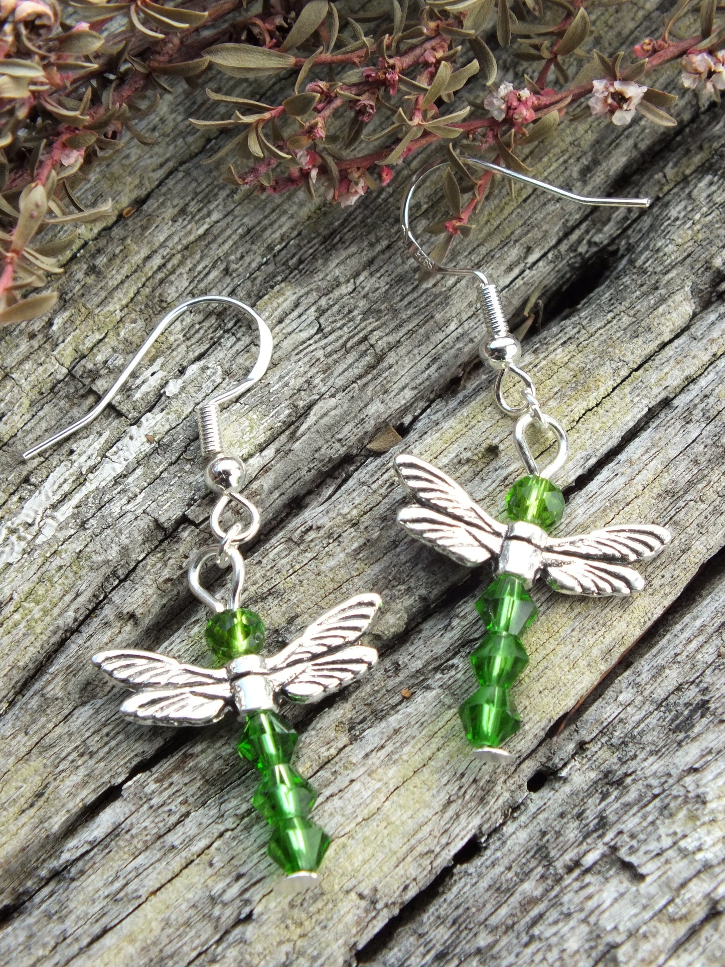 Crystal Dragonfly Earrings - Green
