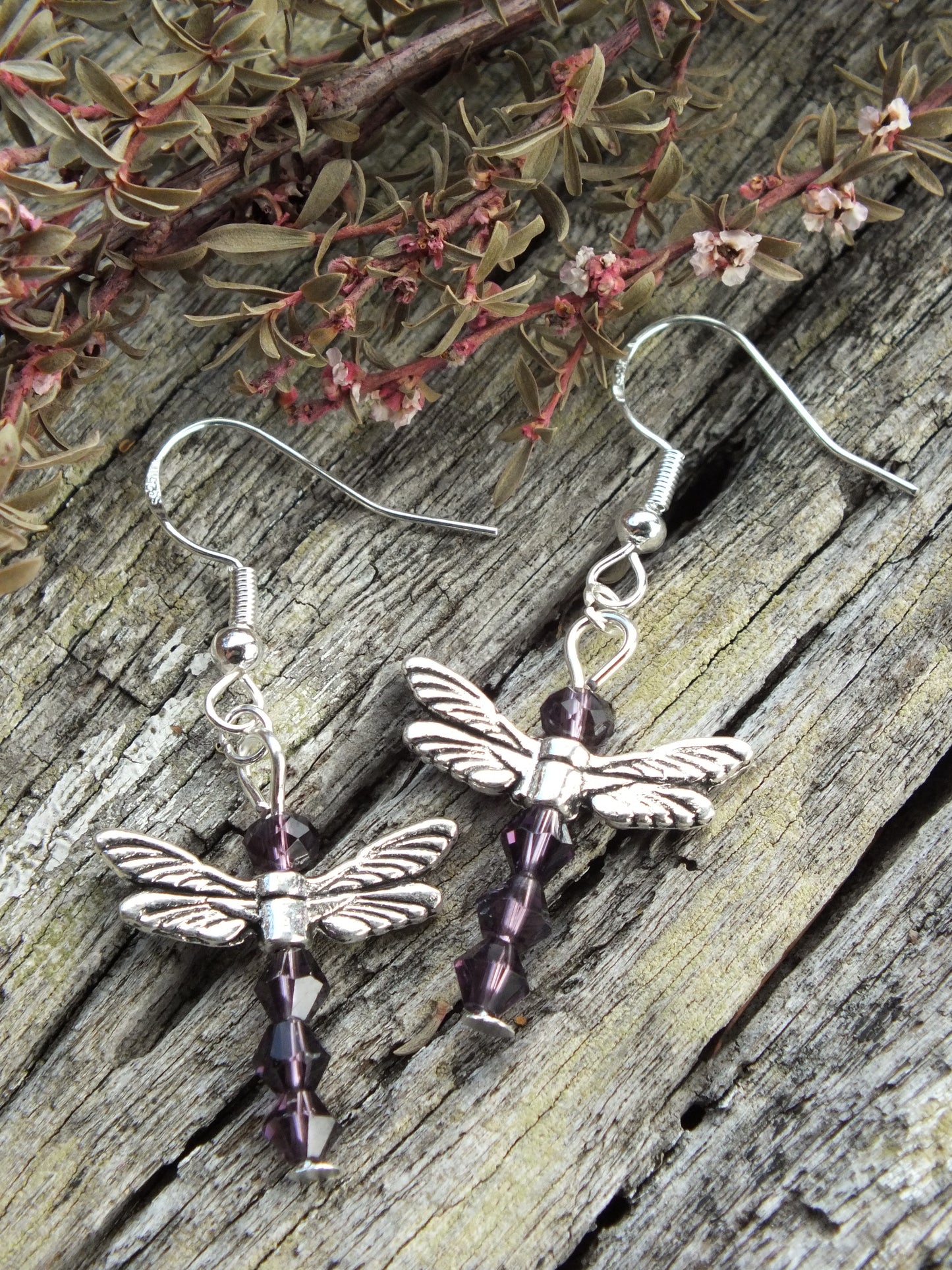Crystal Dragonfly Earrings - Purple