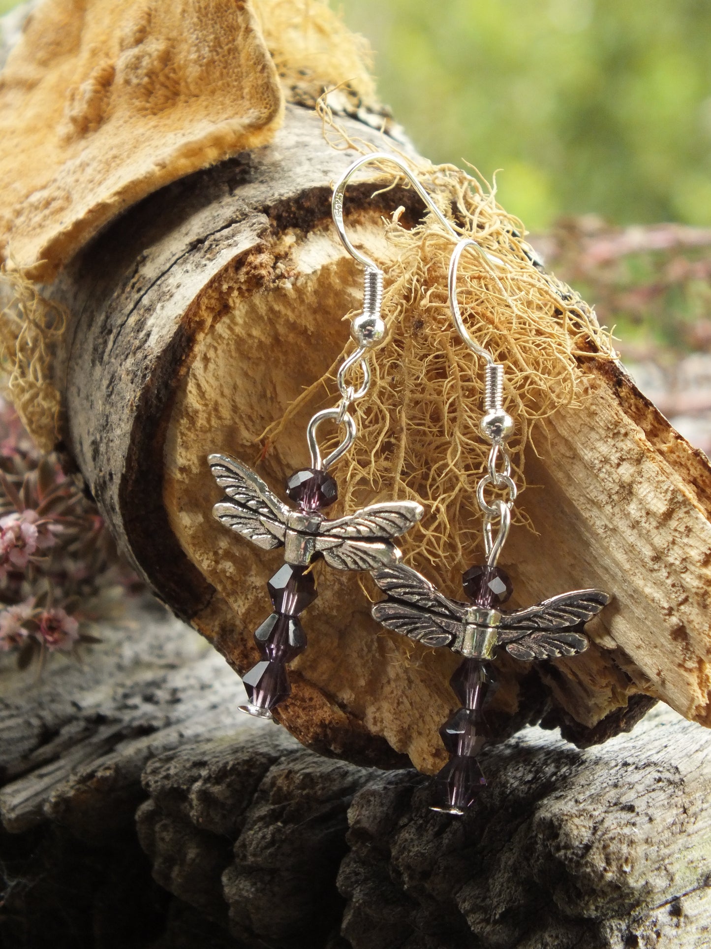 Crystal Dragonfly Earrings - Purple