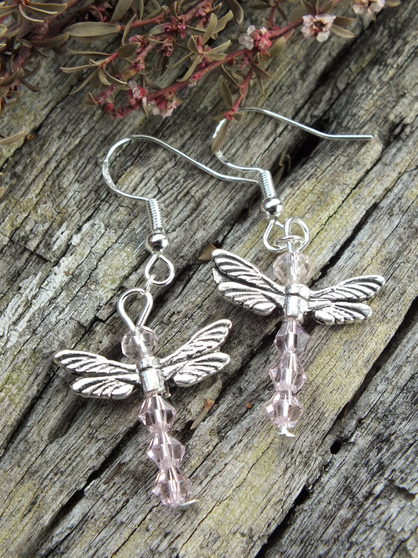 Crystal Dragonfly Earrings - Pink
