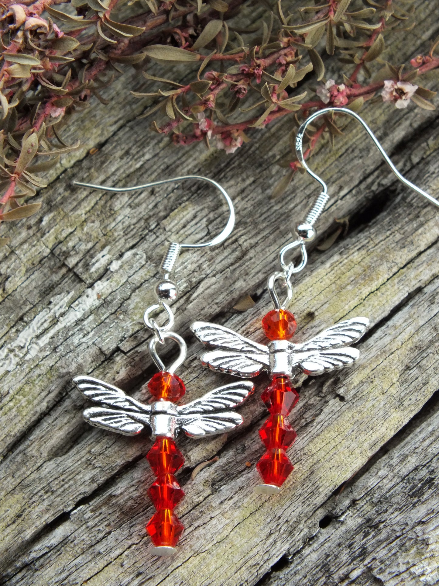 Crystal Dragonfly Earrings - Red