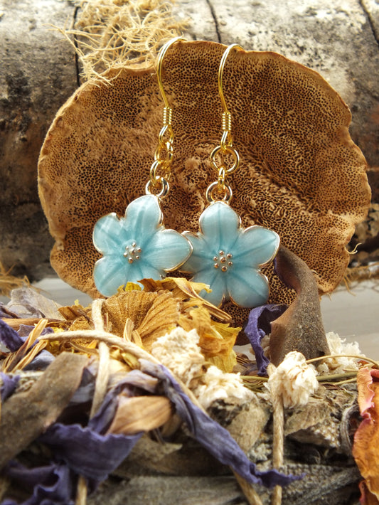 Blue Enamel Flower Earrings