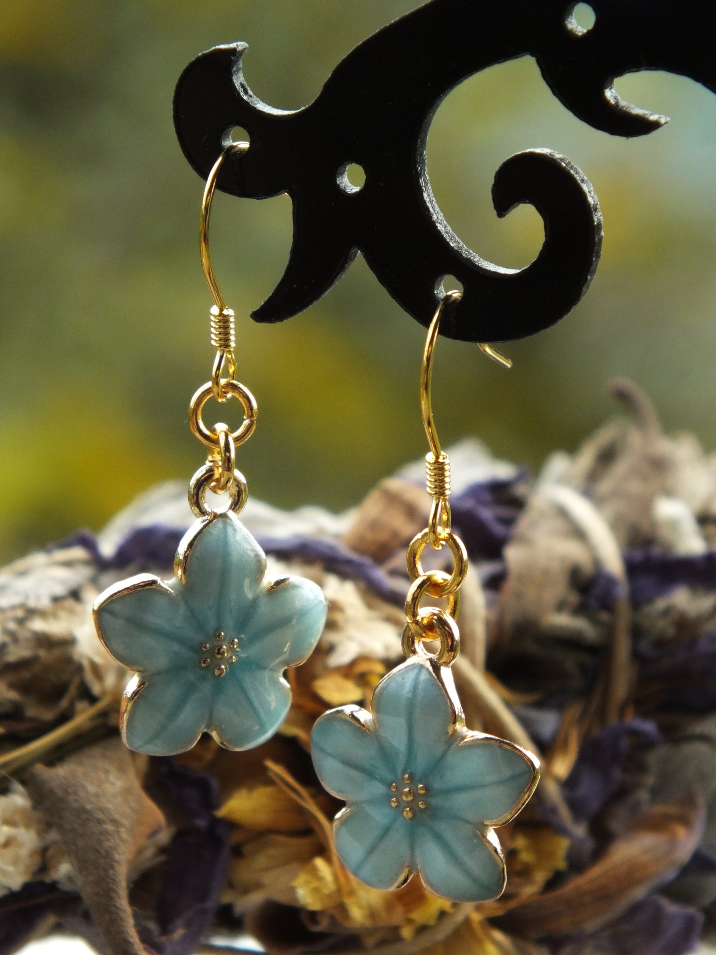 Blue Enamel Flower Earrings