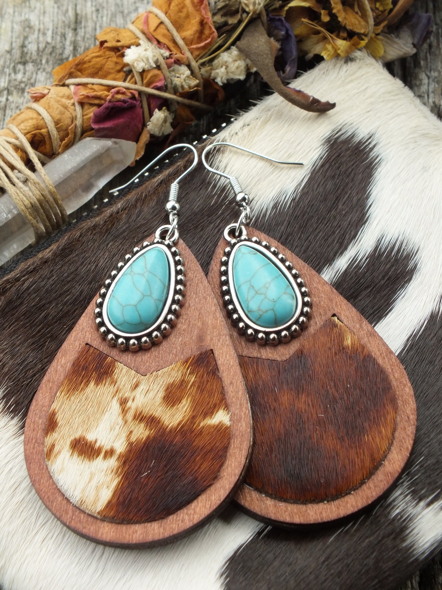 Western Style Wood & Hide Earrings
