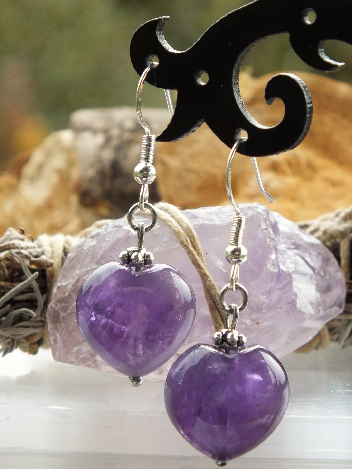 Amethyst Heart Earrings