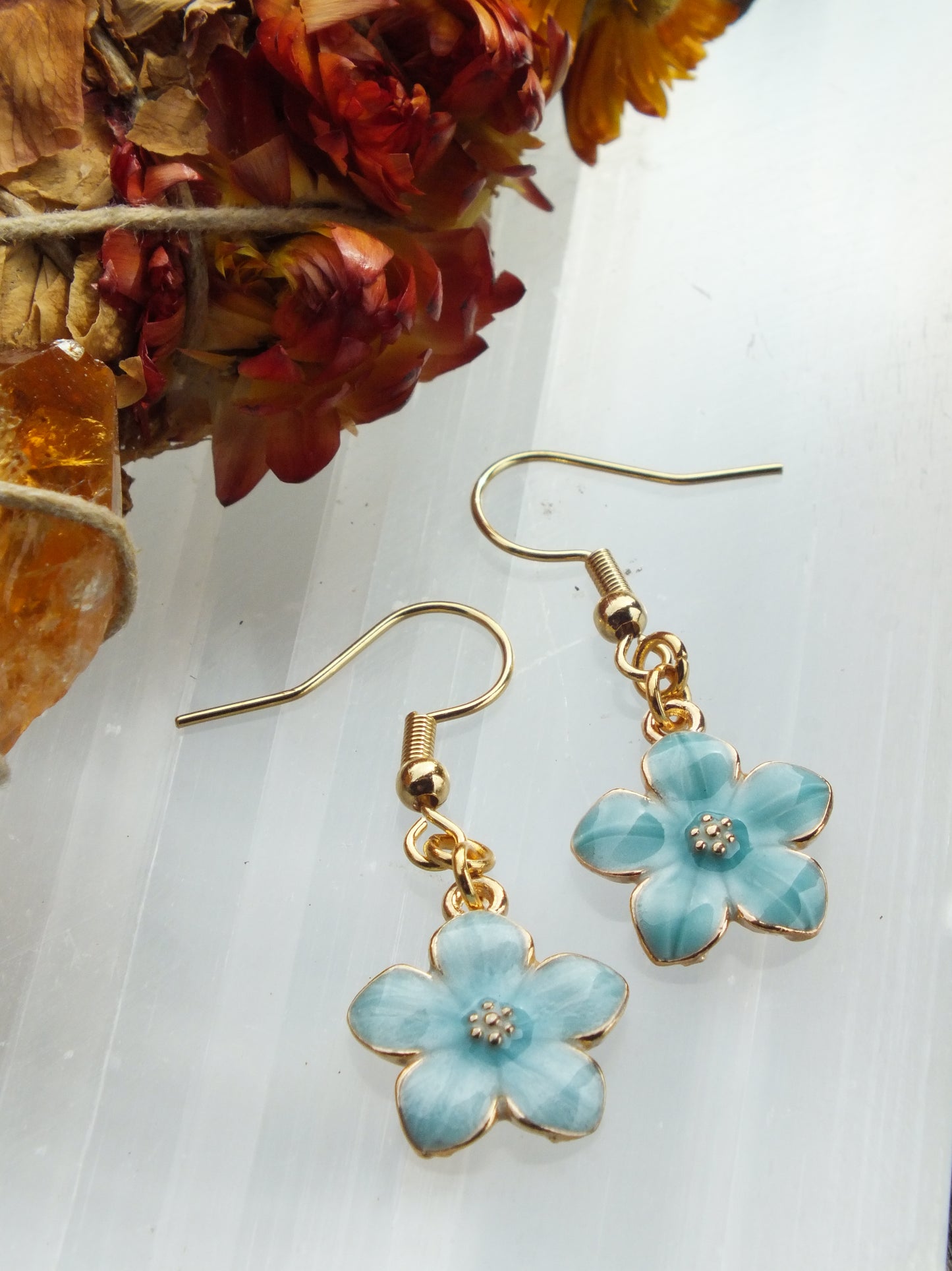 Blue Enamel Flower Earrings