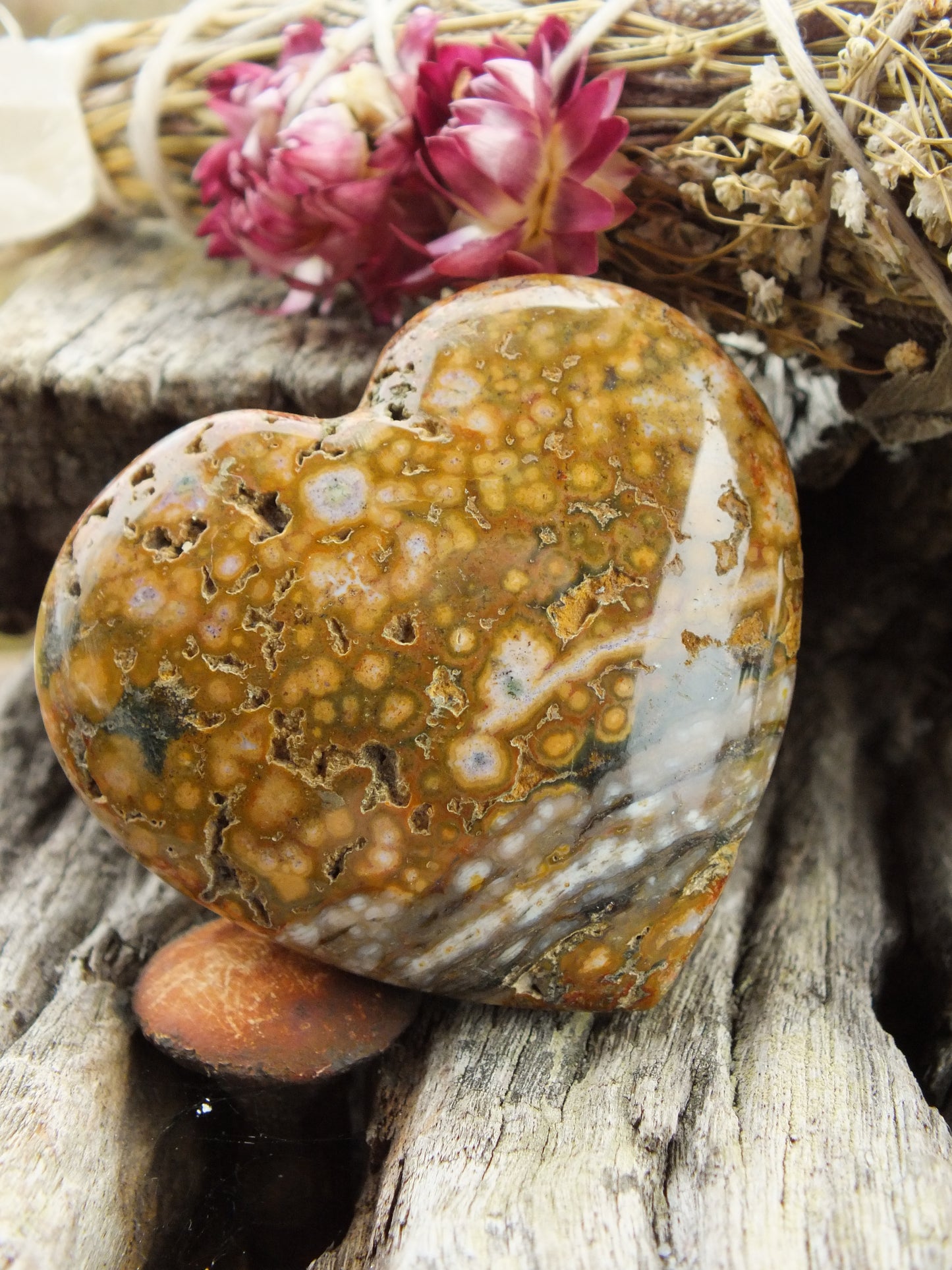 Ocean Jasper Carved Crystal Heart