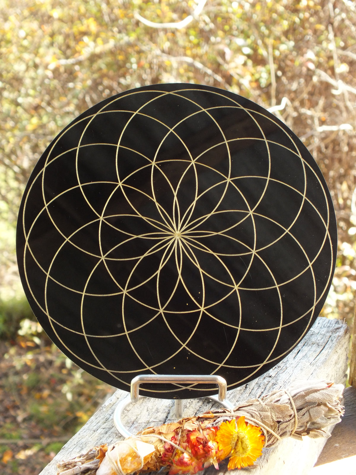 Black Acrylic Crystal Grid - Lotus Of Life
