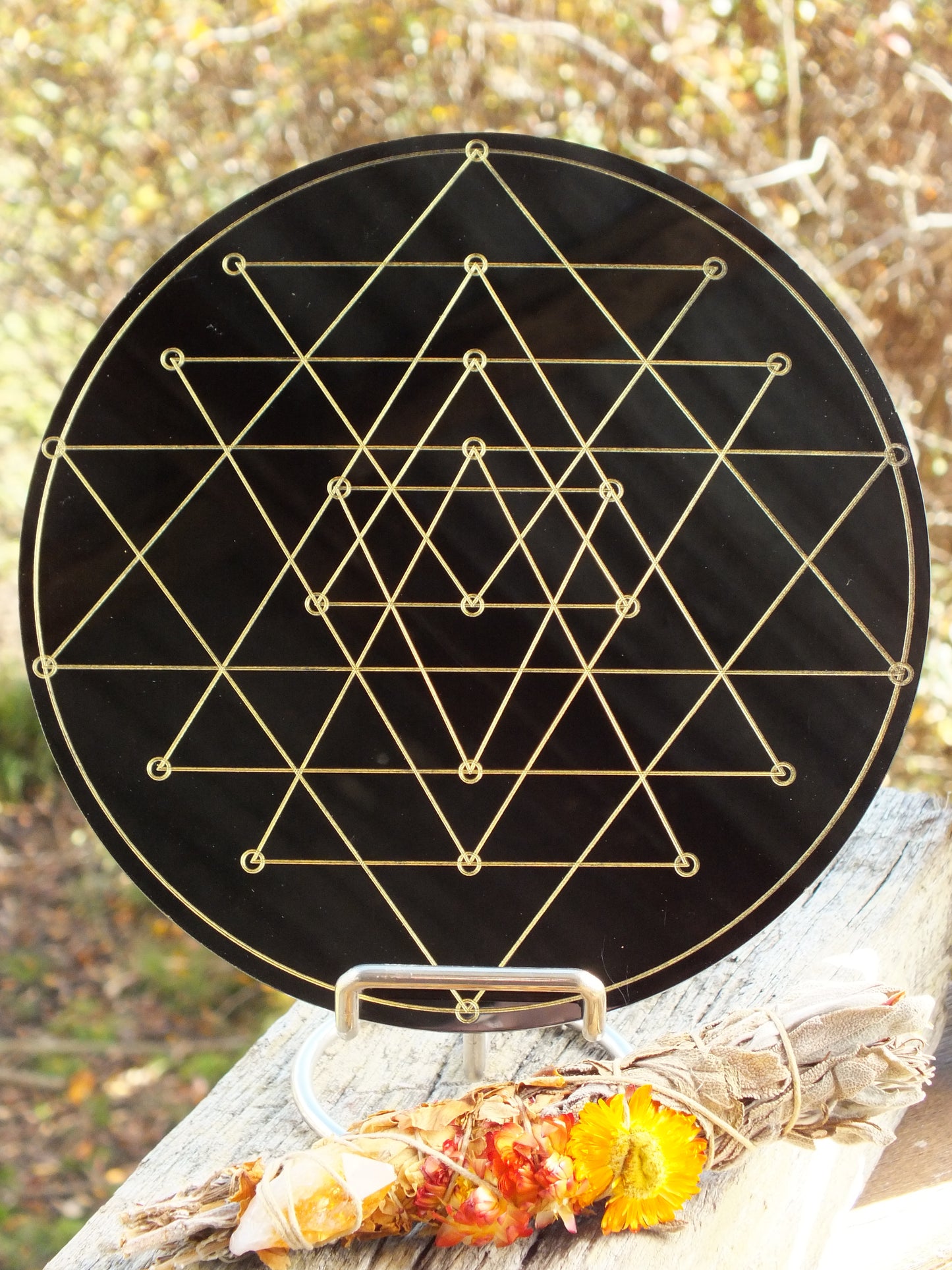 Black Acrylic Crystal Grid - Sri Yantra