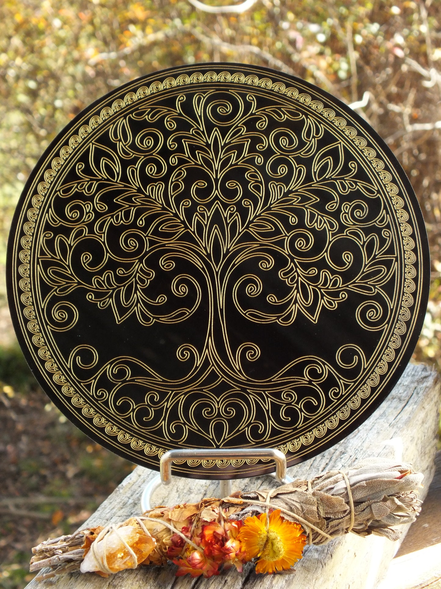 Black Acrylic Crystal Grid - Tree Of Life