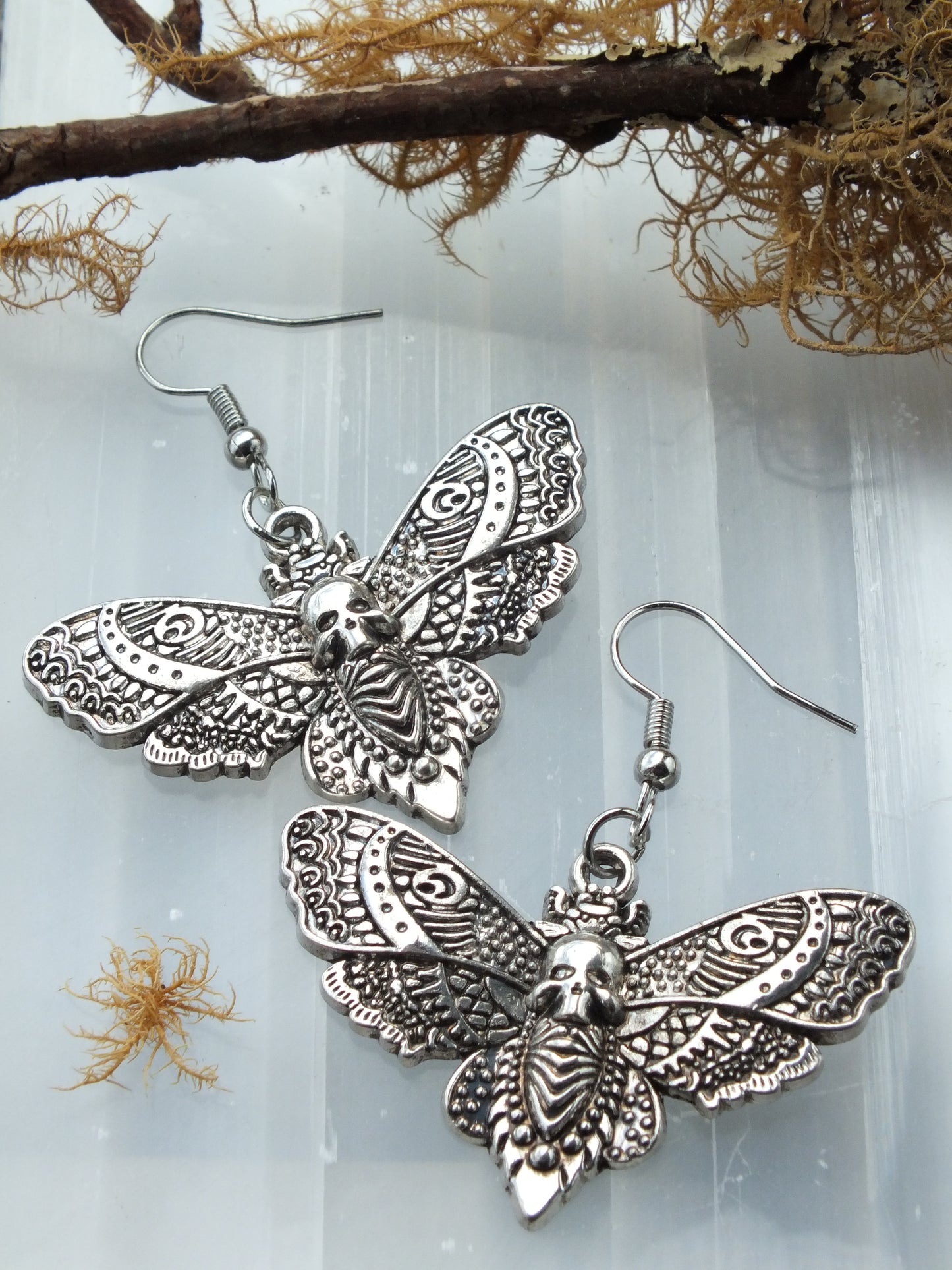 Metal Death Head Moth Earrings