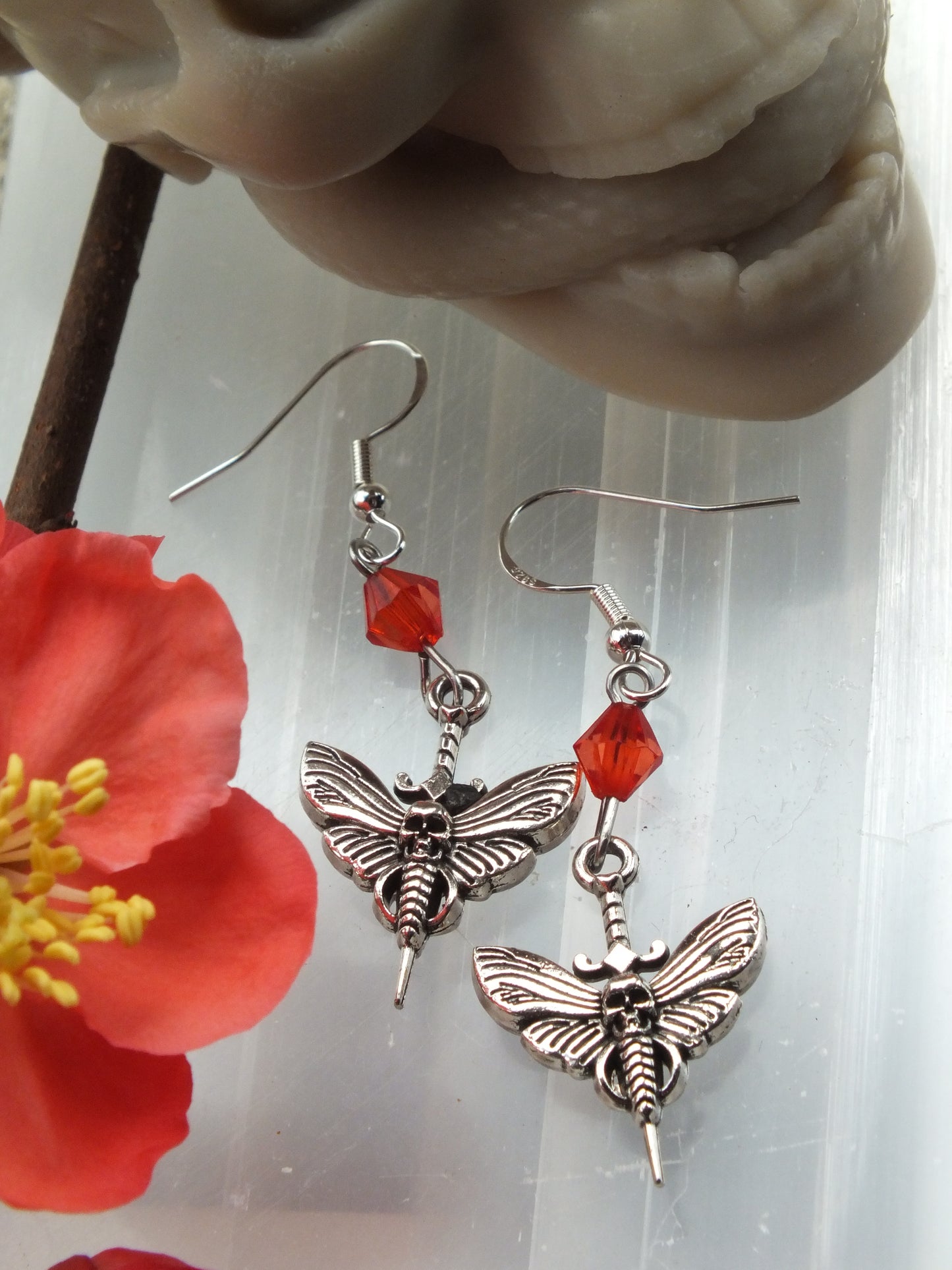 Death Head Hawk Moth Earrings (Red)