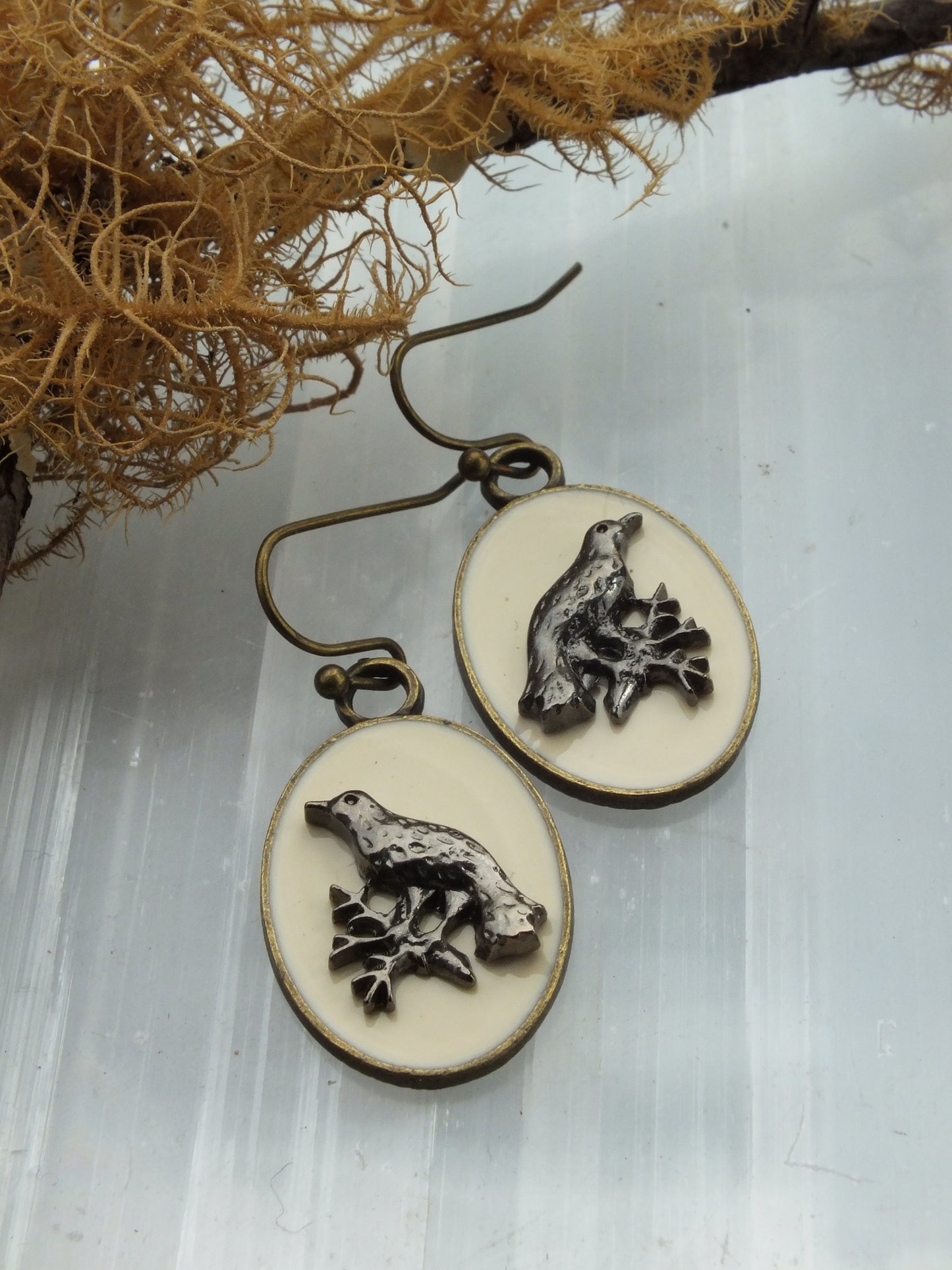 Cameo Raven Earrings