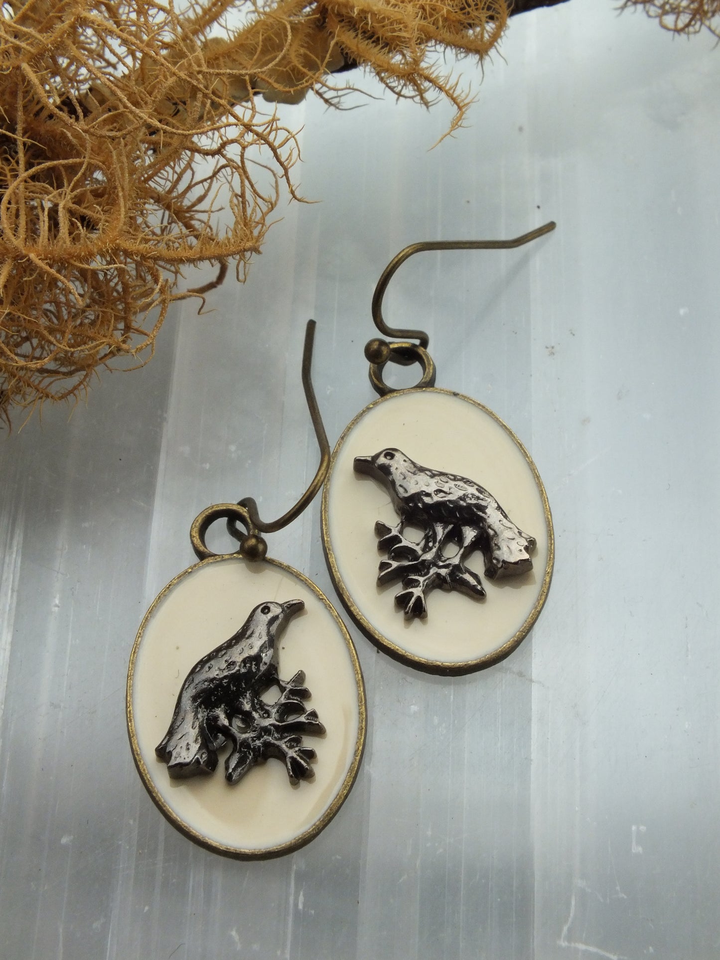 Cameo Raven Earrings