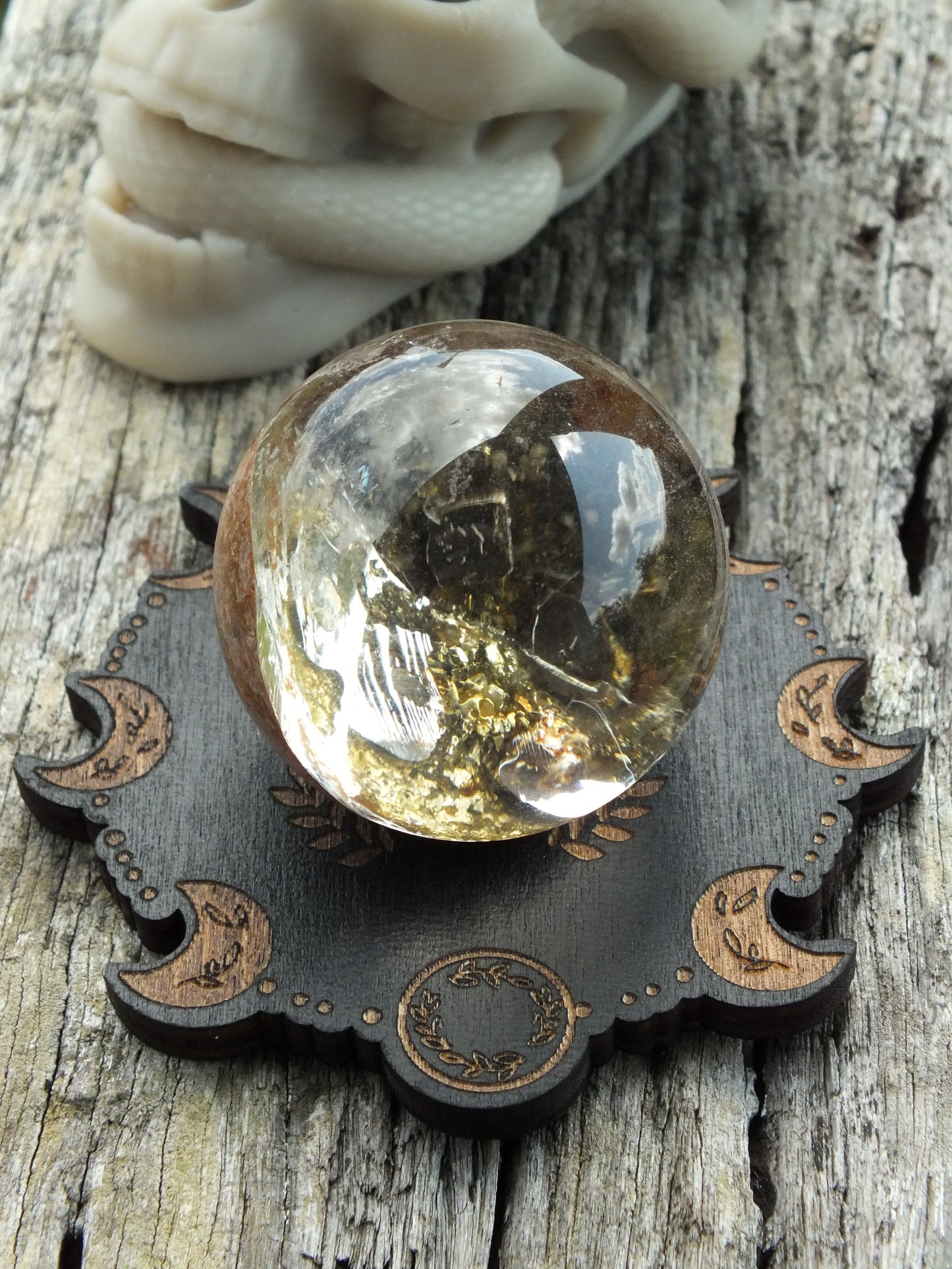 Wooden Sphere Stand - Crystal Grid