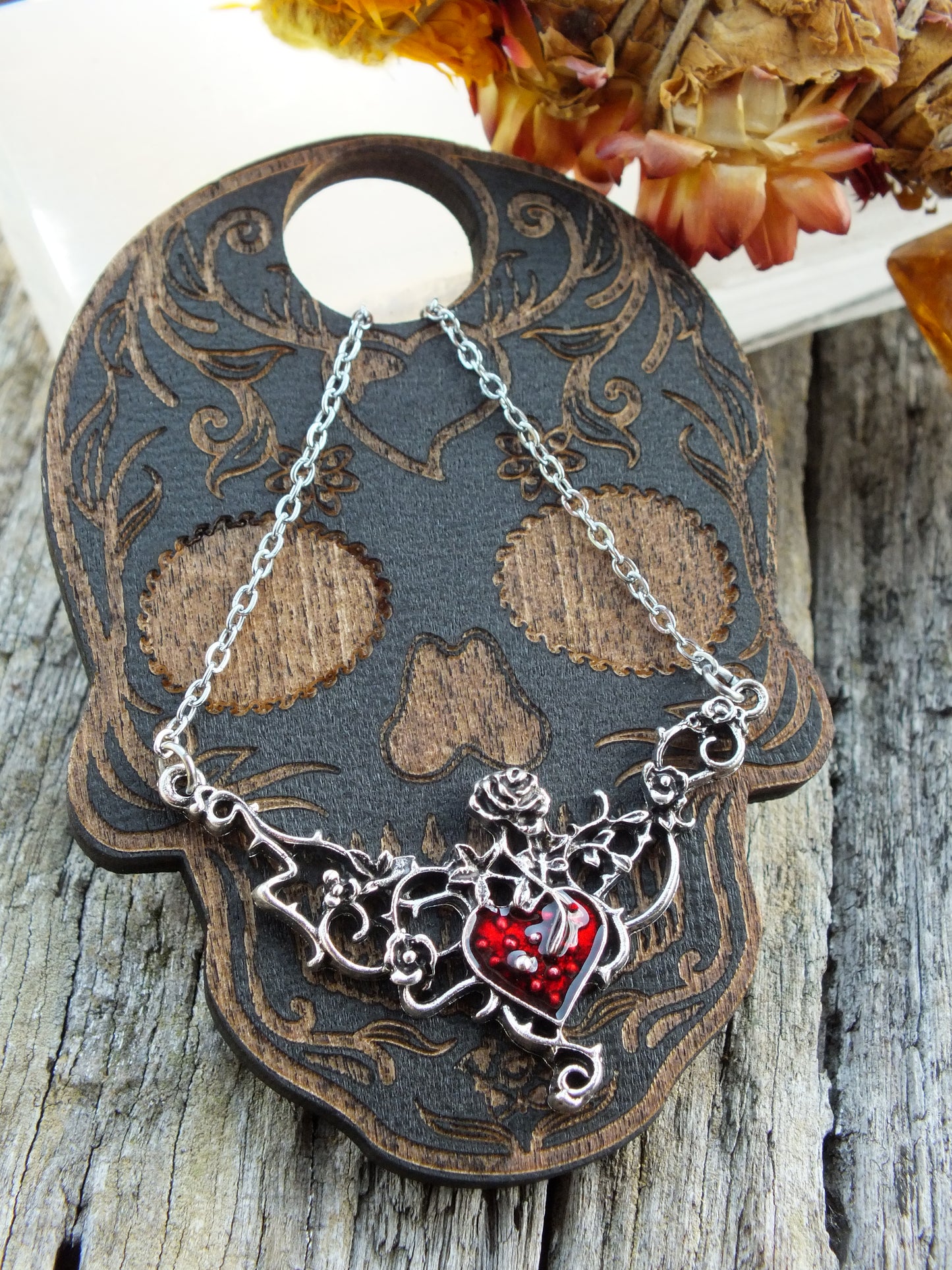 Gothic Rose Bramble Heart Necklace