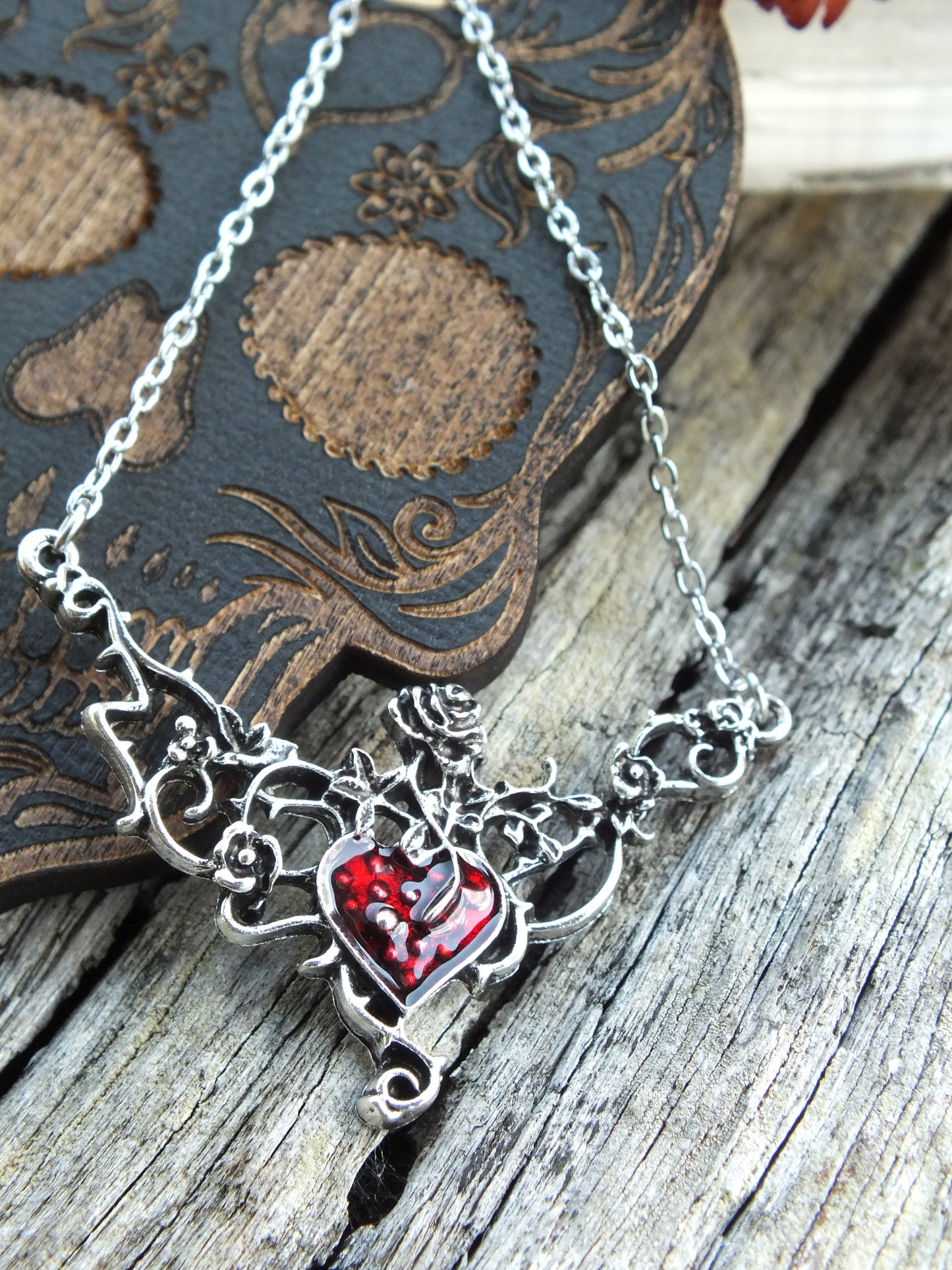 Gothic Rose Bramble Heart Necklace