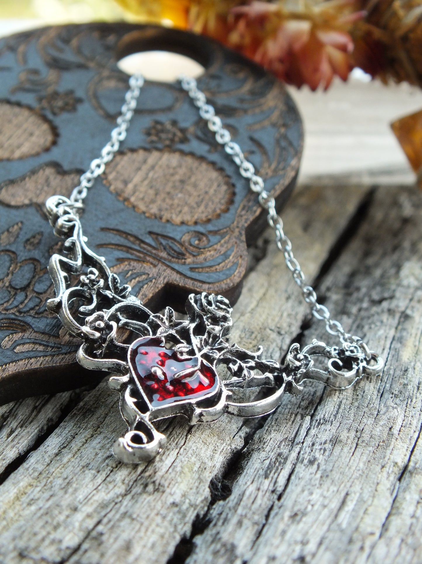 Gothic Rose Bramble Heart Necklace