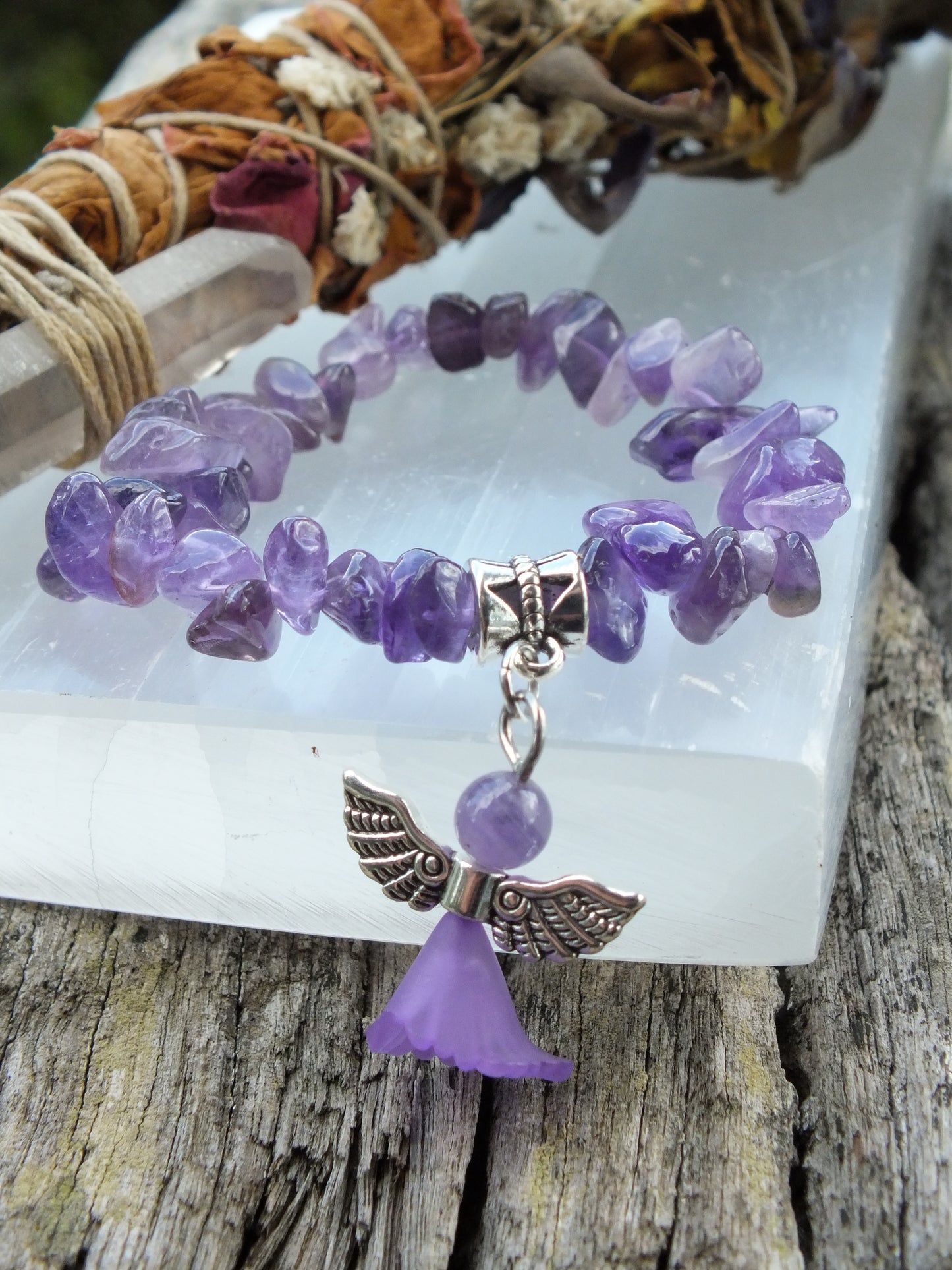 Angel Crystal Chip Bracelet - Amethyst